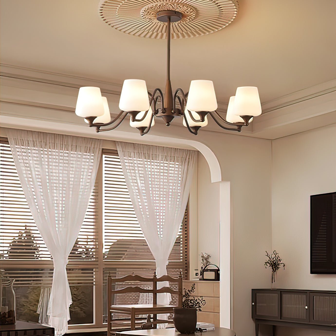 Aurora Chandelier Frosted Glass Shades-Neutral Decor
