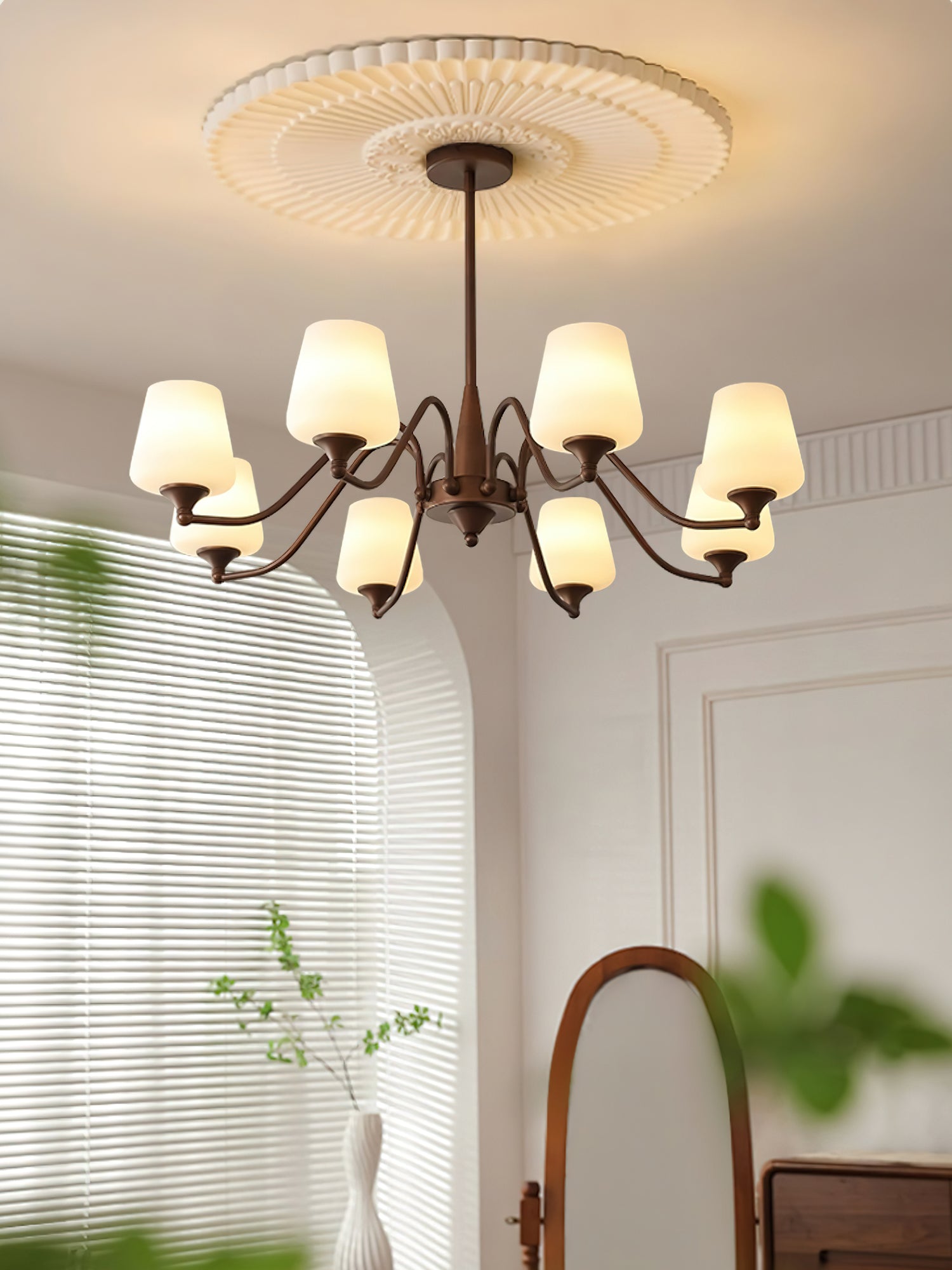 Aurora Chandelier Frosted Glass Shades-Neutral Decor