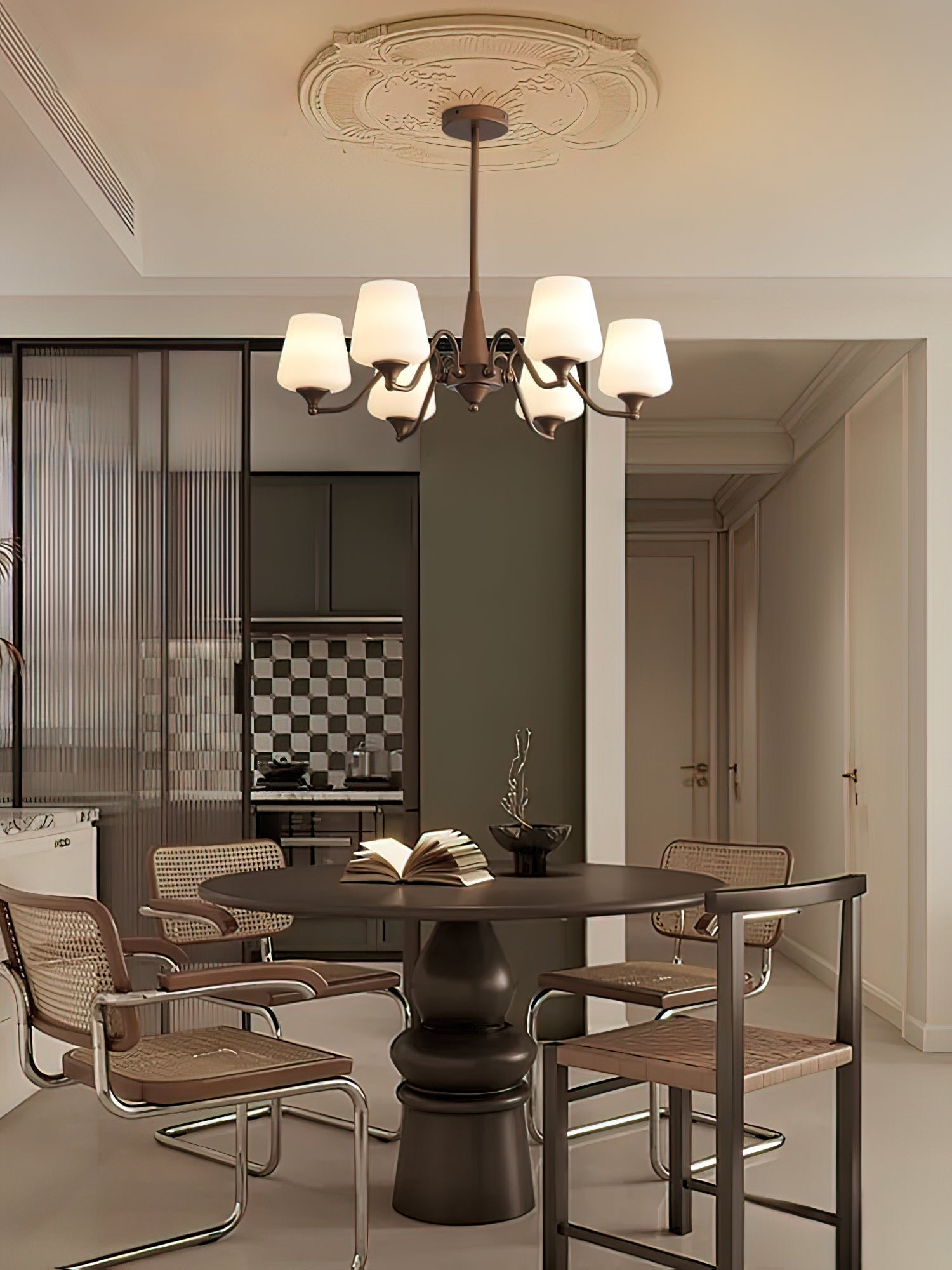 Aurora Chandelier Frosted Glass Shades-Neutral Decor