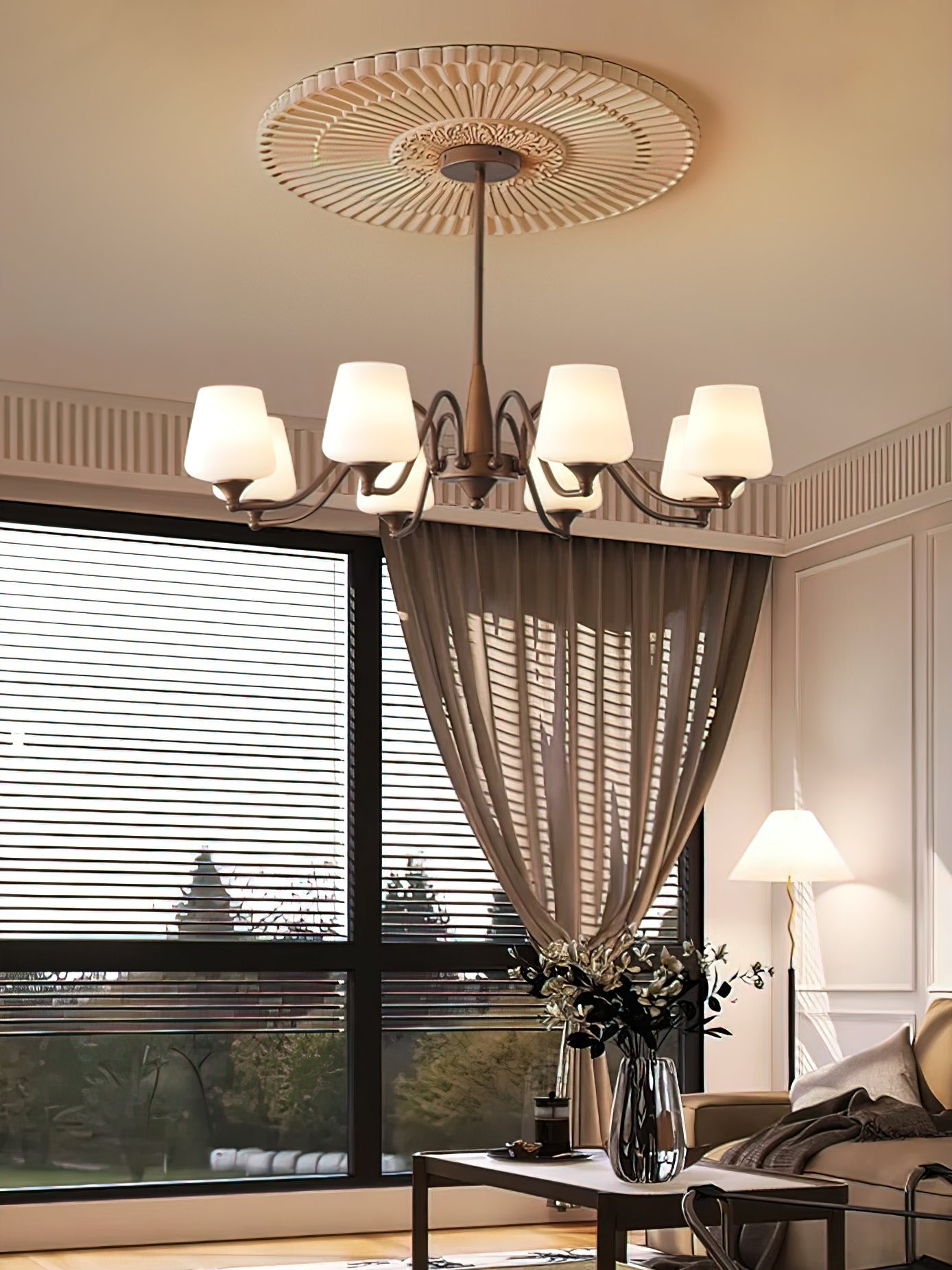Aurora Chandelier Frosted Glass Shades-Neutral Decor