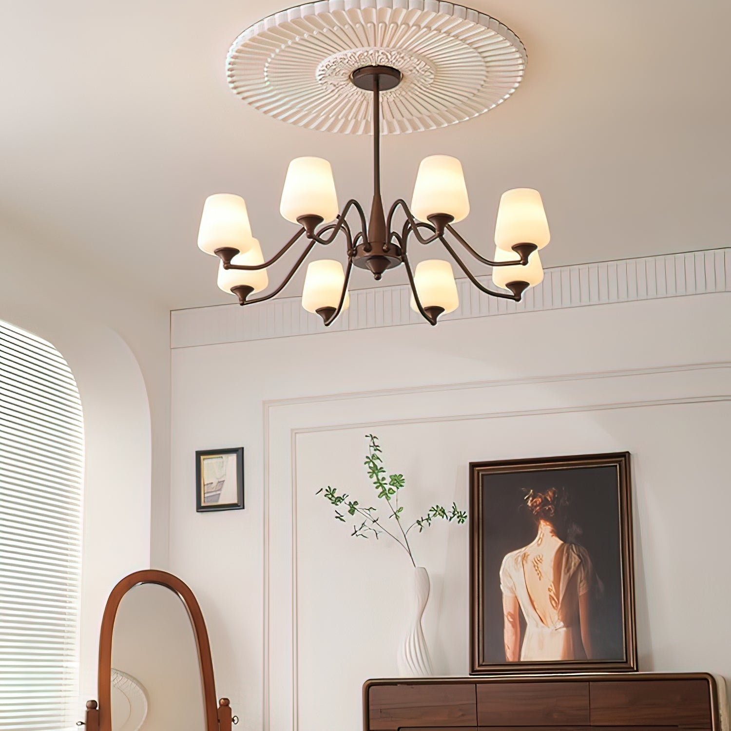 Aurora Chandelier Frosted Glass Shades-Neutral Decor