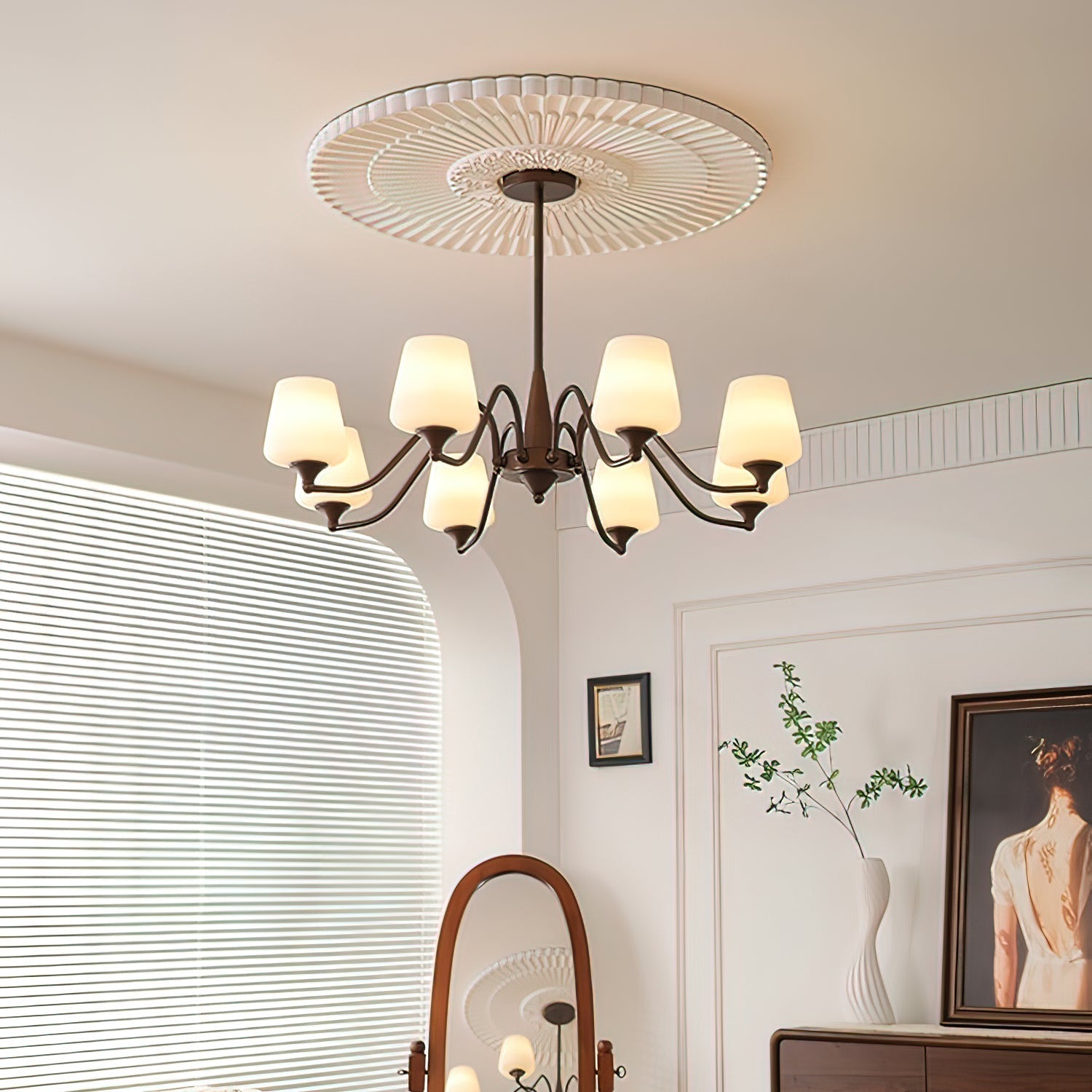 Aurora Chandelier Frosted Glass Shades-Neutral Decor