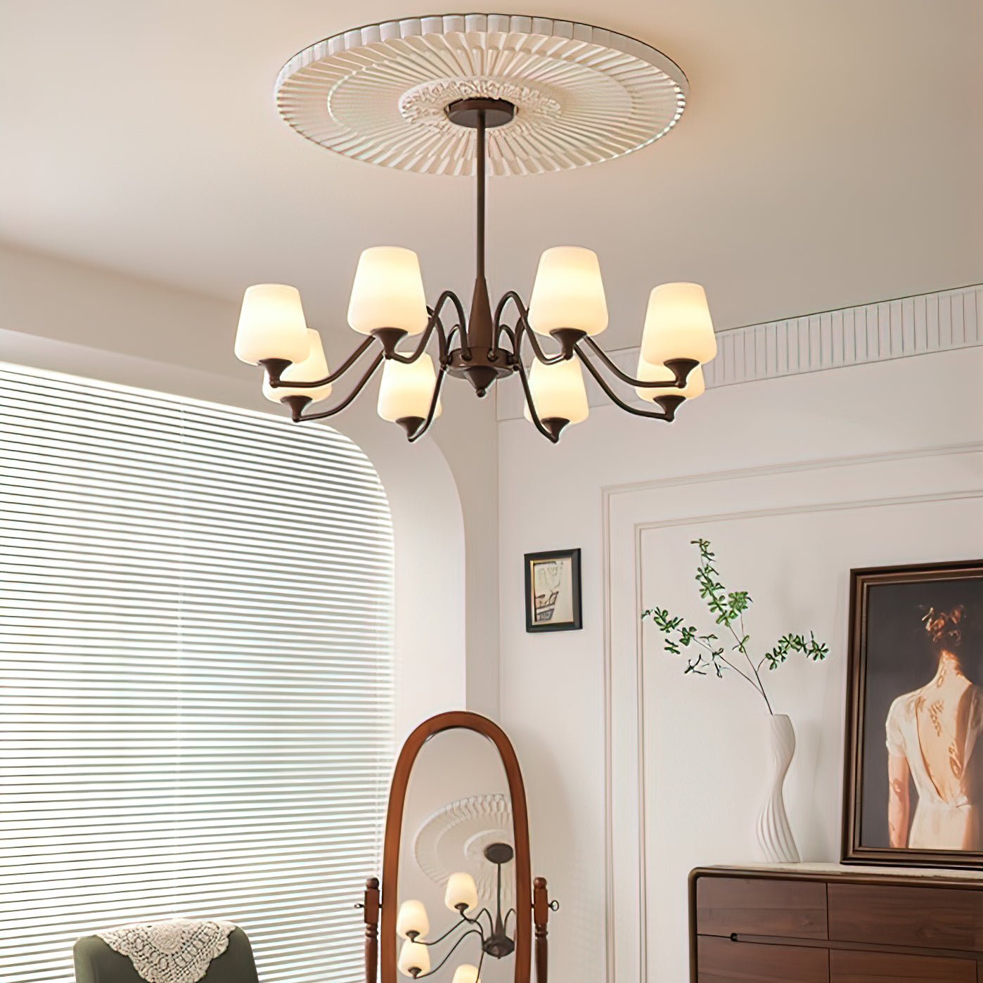 Aurora Chandelier Frosted Glass Shades-Neutral Decor