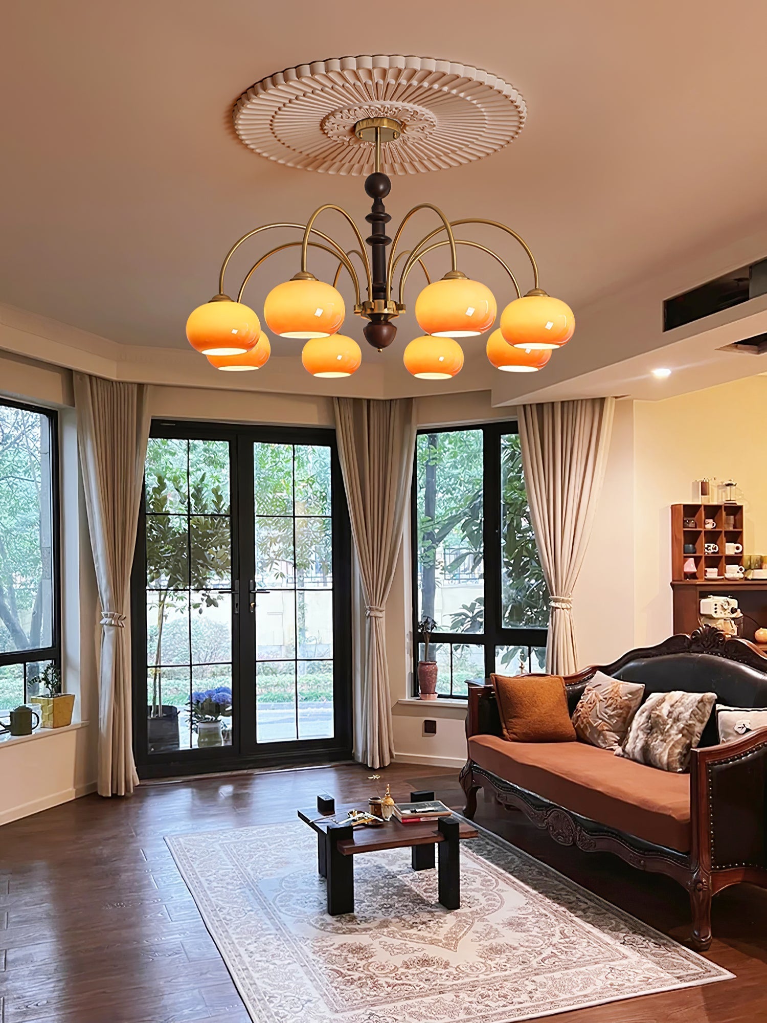 Calveth Chandelier Brass Glass Persimmon Shape-Neutral Decor