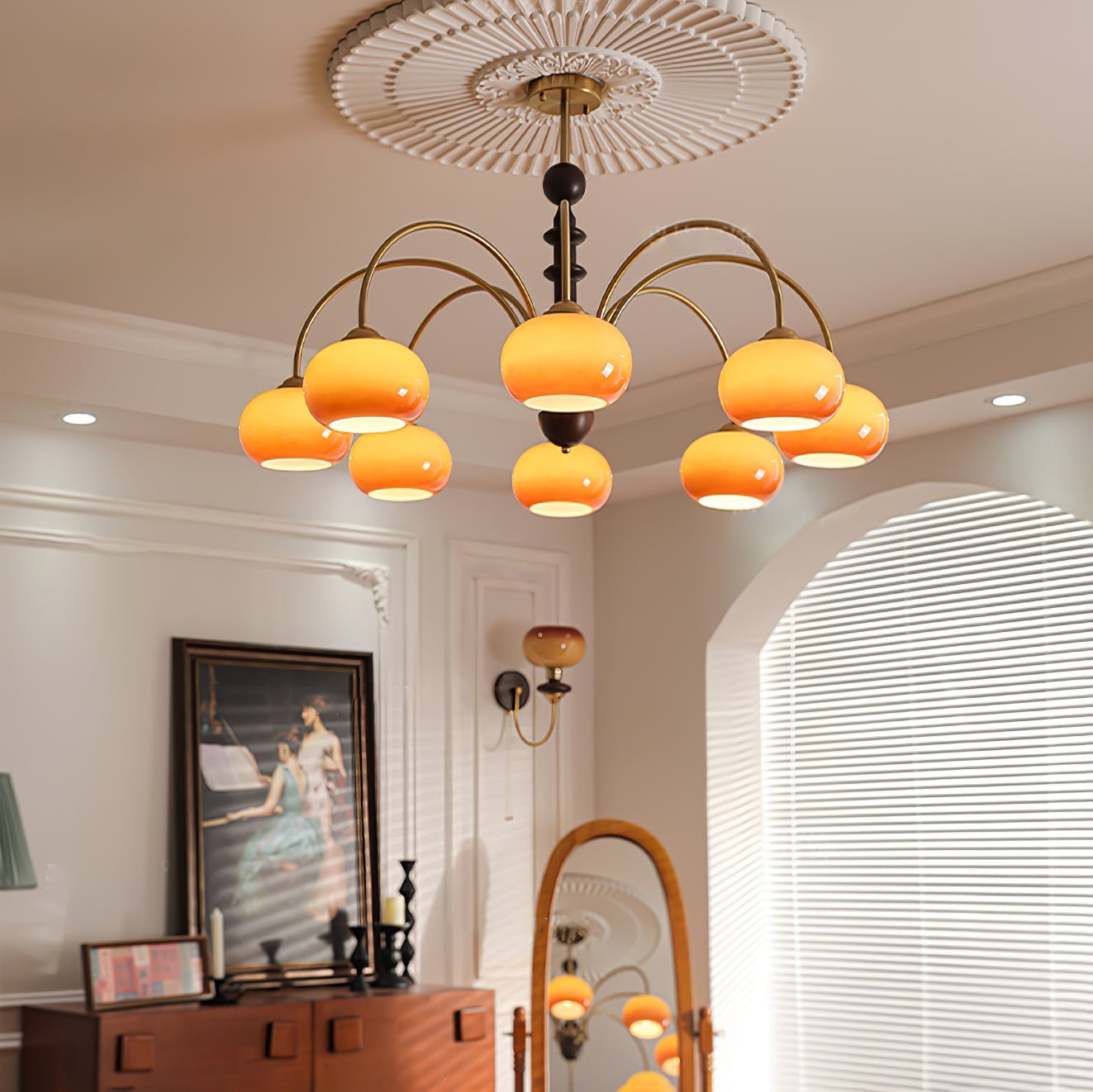 Calveth Chandelier Brass Glass Persimmon Shape-Neutral Decor