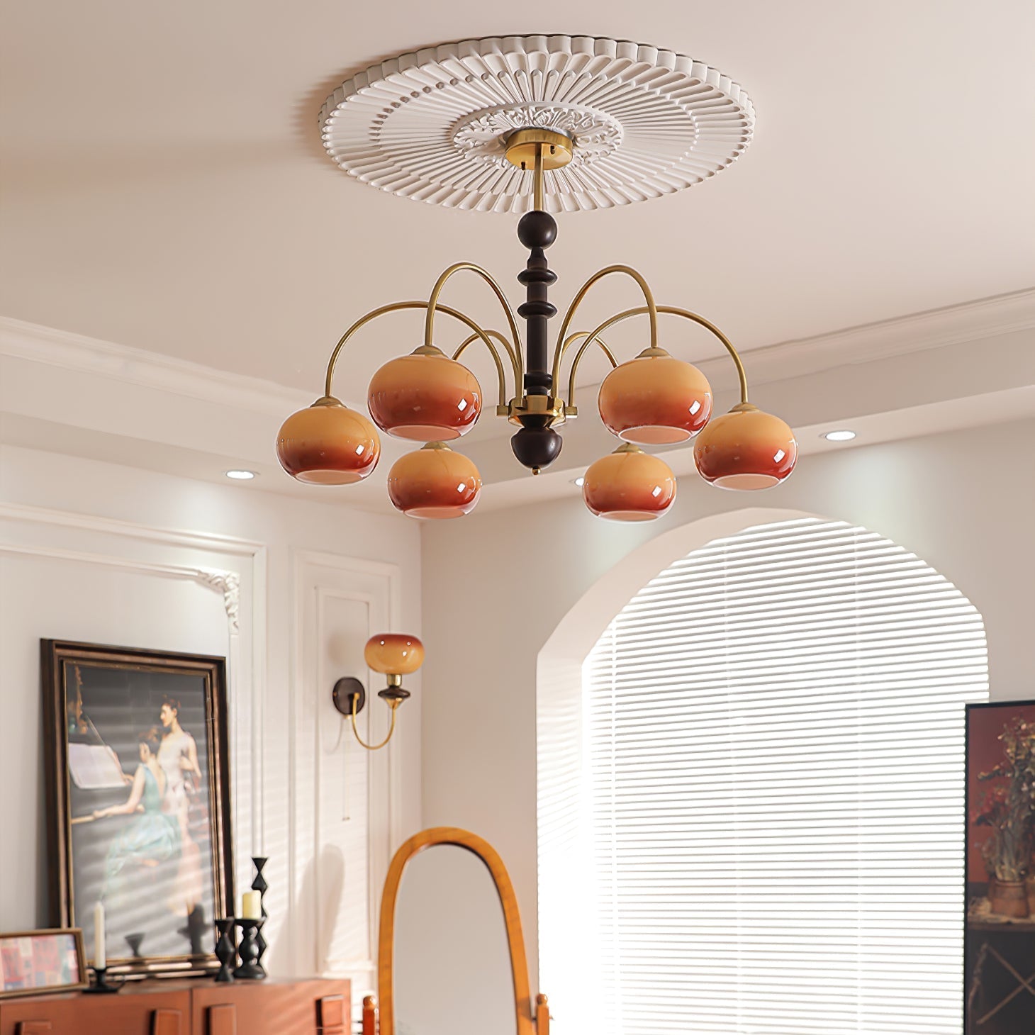 Calveth Chandelier Brass Glass Persimmon Shape-Neutral Decor