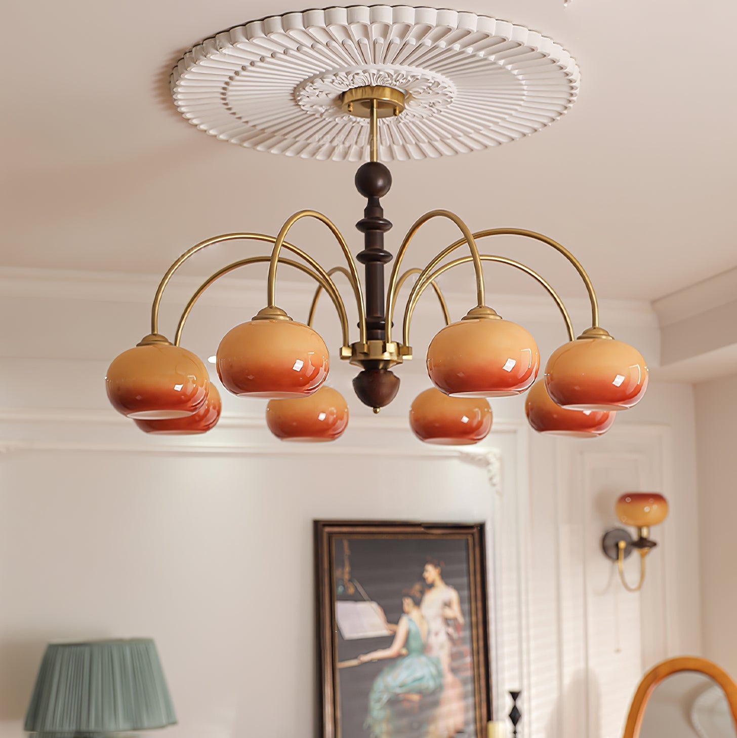 Calveth Chandelier Brass Glass Persimmon Shape-Neutral Decor