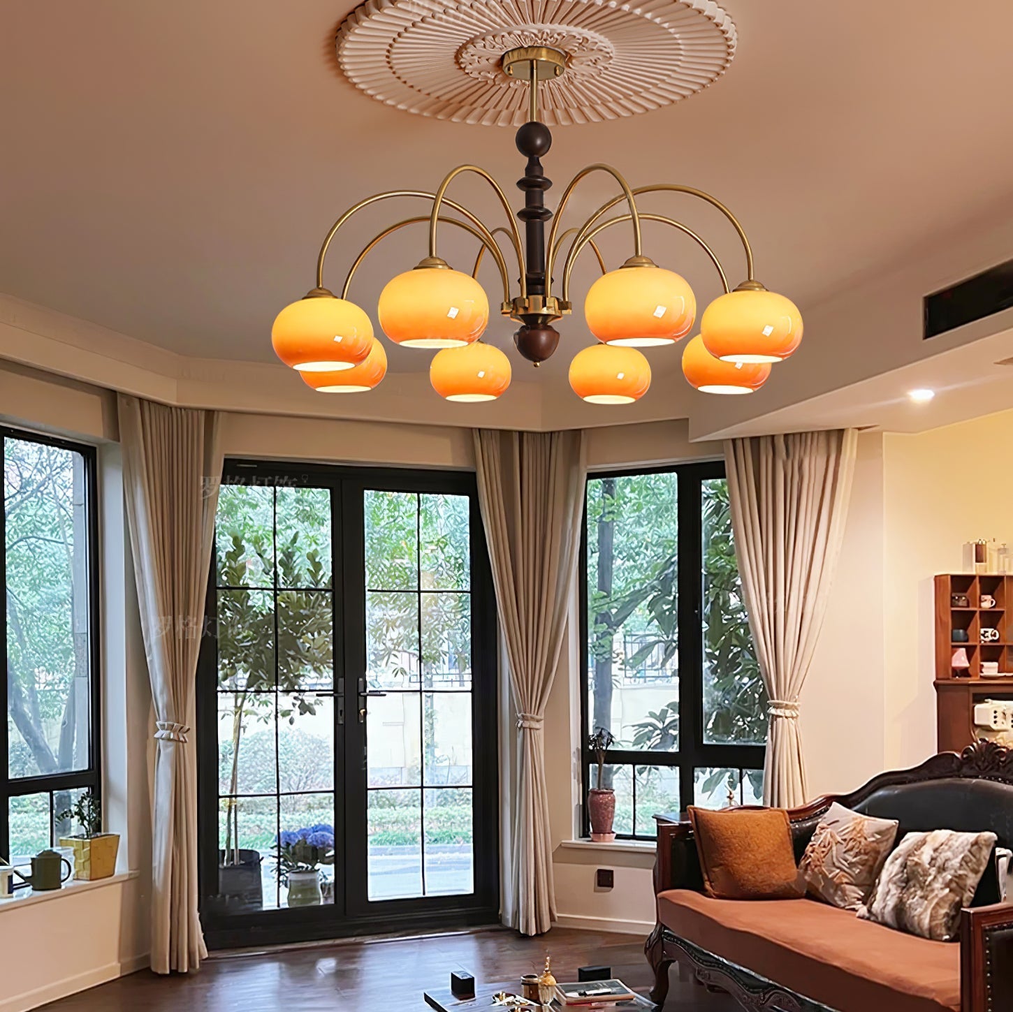 Calveth Chandelier Brass Glass Persimmon Shape-Neutral Decor