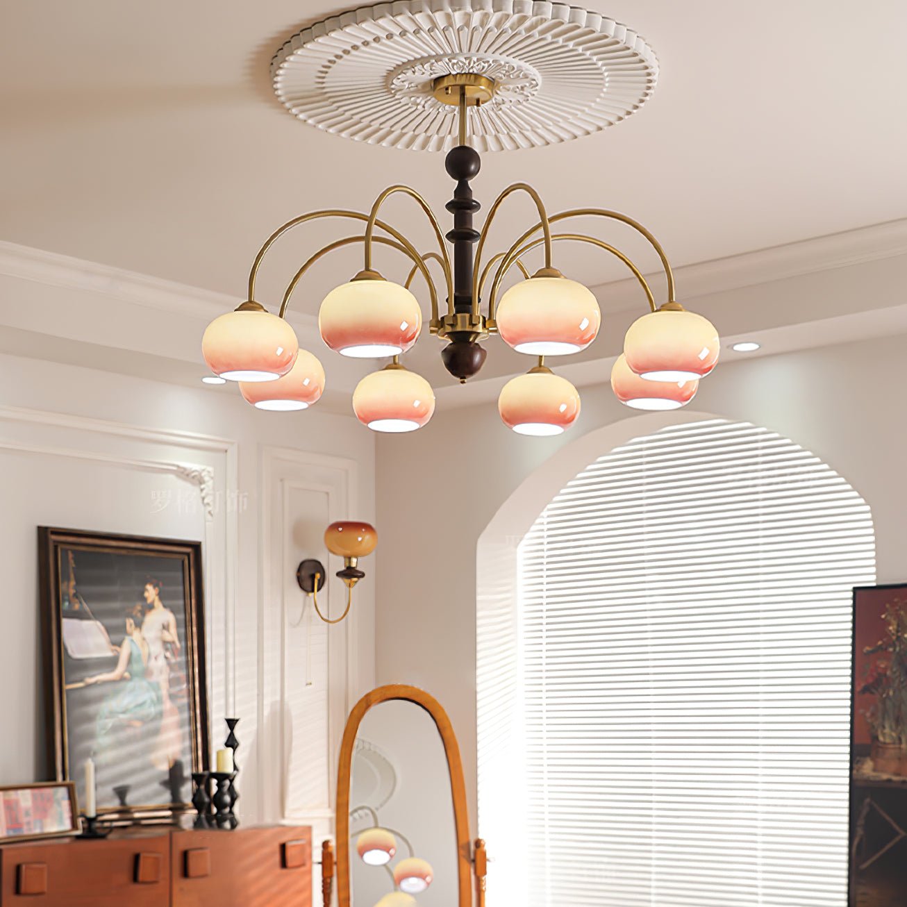 Calveth Chandelier Brass Glass Persimmon Shape-Neutral Decor