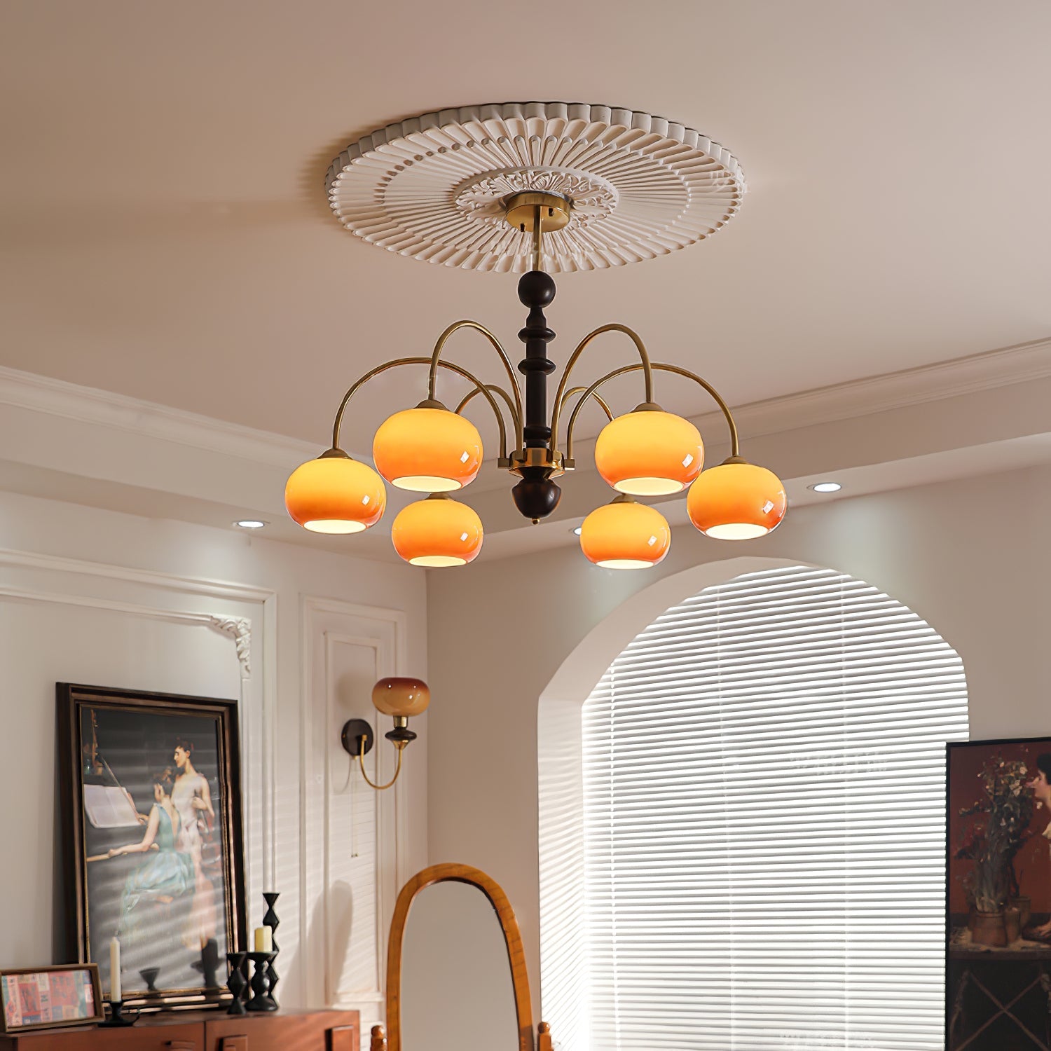 Calveth Chandelier Brass Glass Persimmon Shape-Neutral Decor