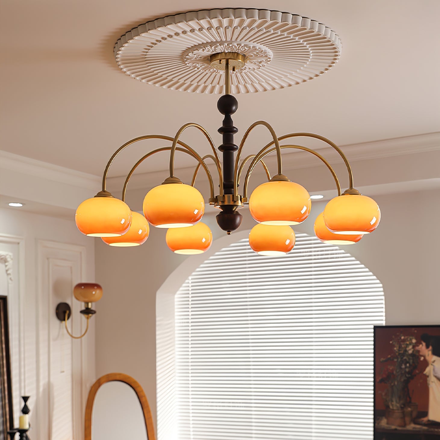 Calveth Chandelier Brass Glass Persimmon Shape-Neutral Decor
