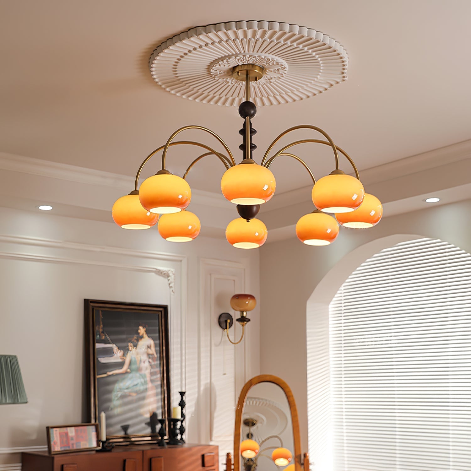 Calveth Chandelier Brass Glass Persimmon Shape-Neutral Decor