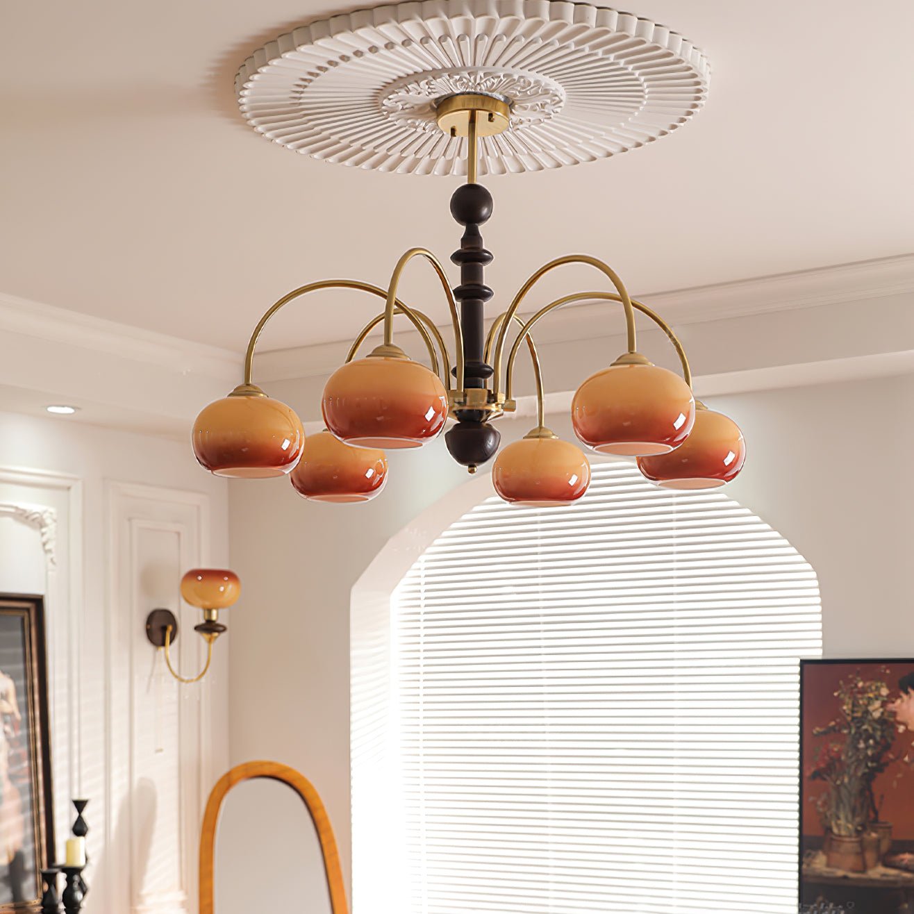 Calveth Chandelier Brass Glass Persimmon Shape-Neutral Decor
