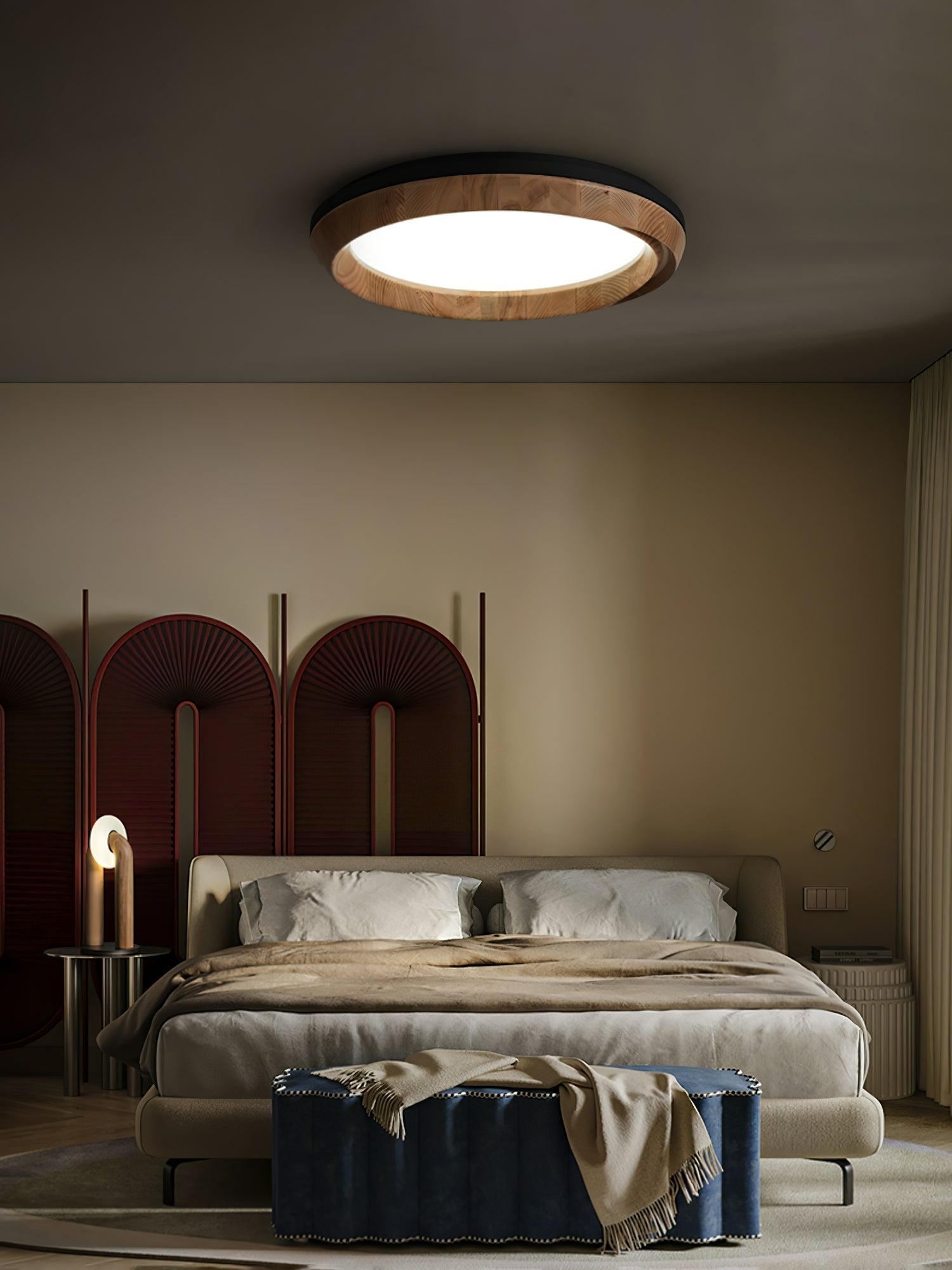 Aurdoreth Modern Minimalist Ripple Wood Ceiling Light-Neutral Decor