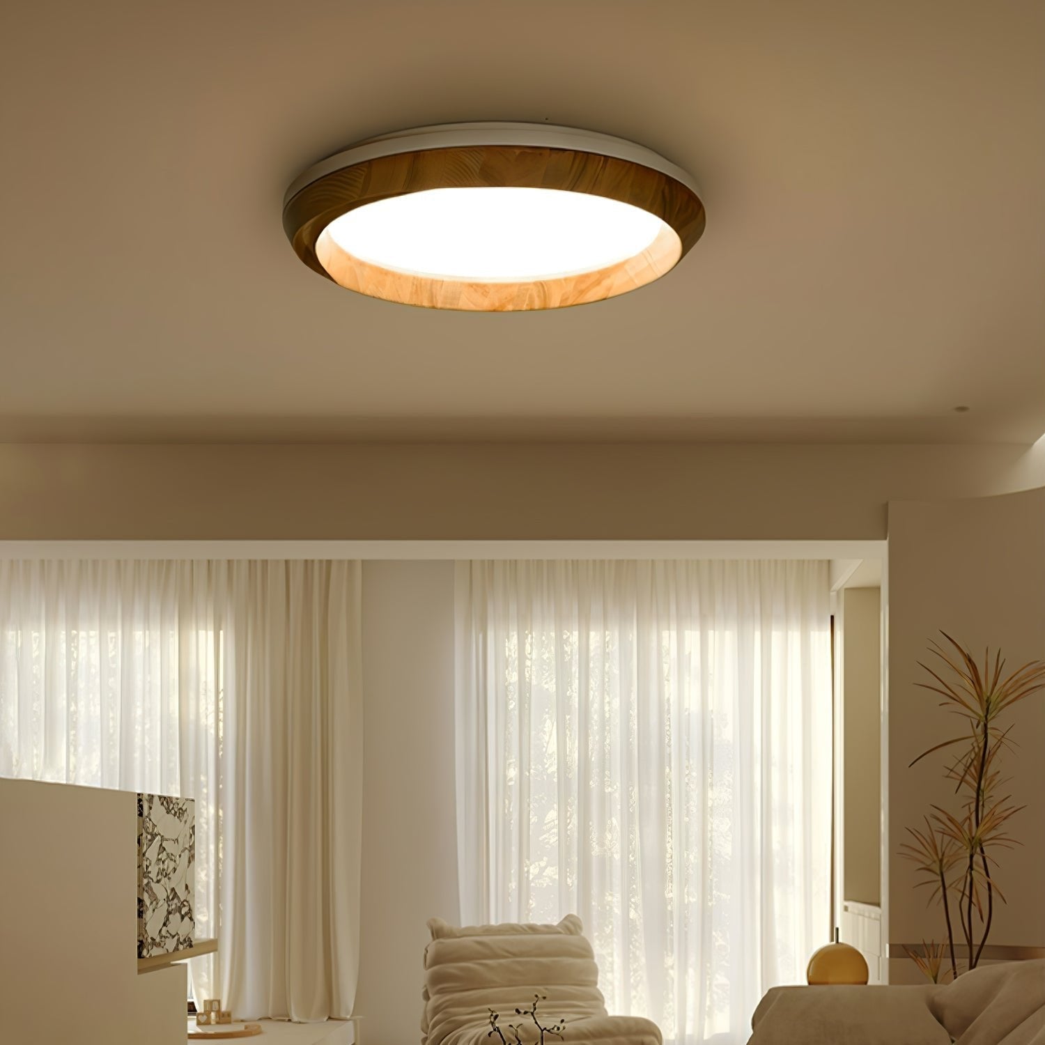 Aurdoreth Modern Minimalist Ripple Wood Ceiling Light-Neutral Decor