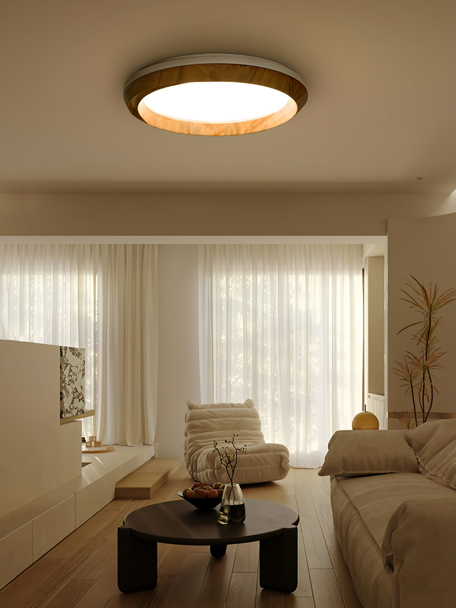 Aurdoreth Modern Minimalist Ripple Wood Ceiling Light-Neutral Decor