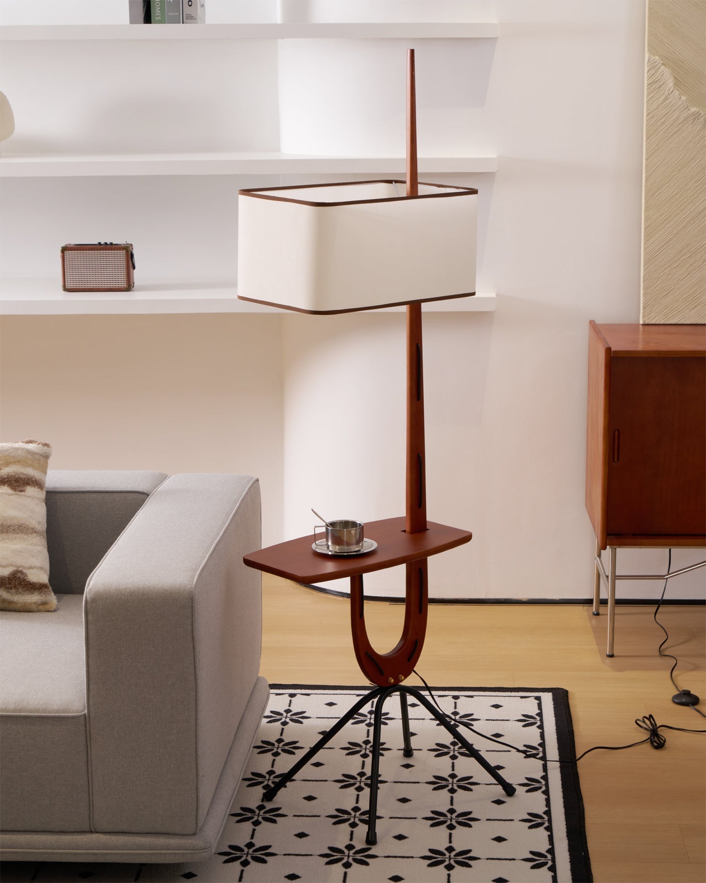 Vemara Mid Century Wood Floor Lamp-Neutral Decor