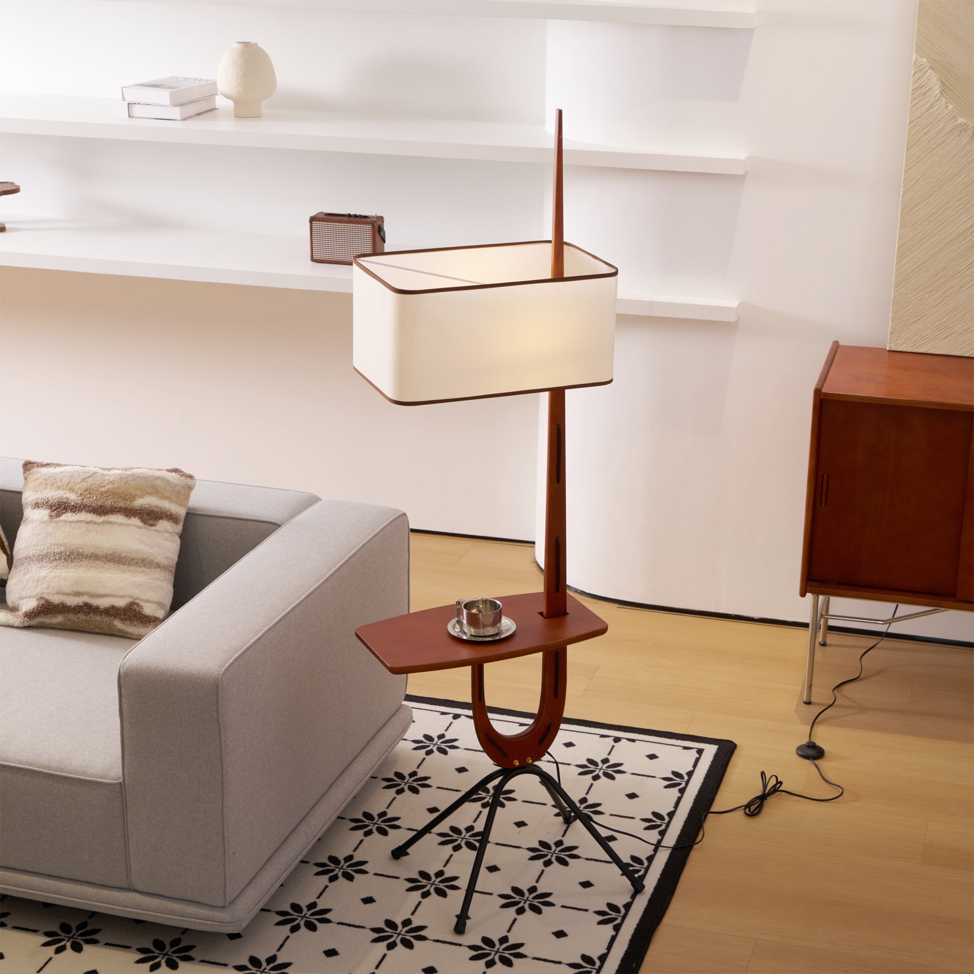 Vemara Mid Century Wood Floor Lamp-Neutral Decor