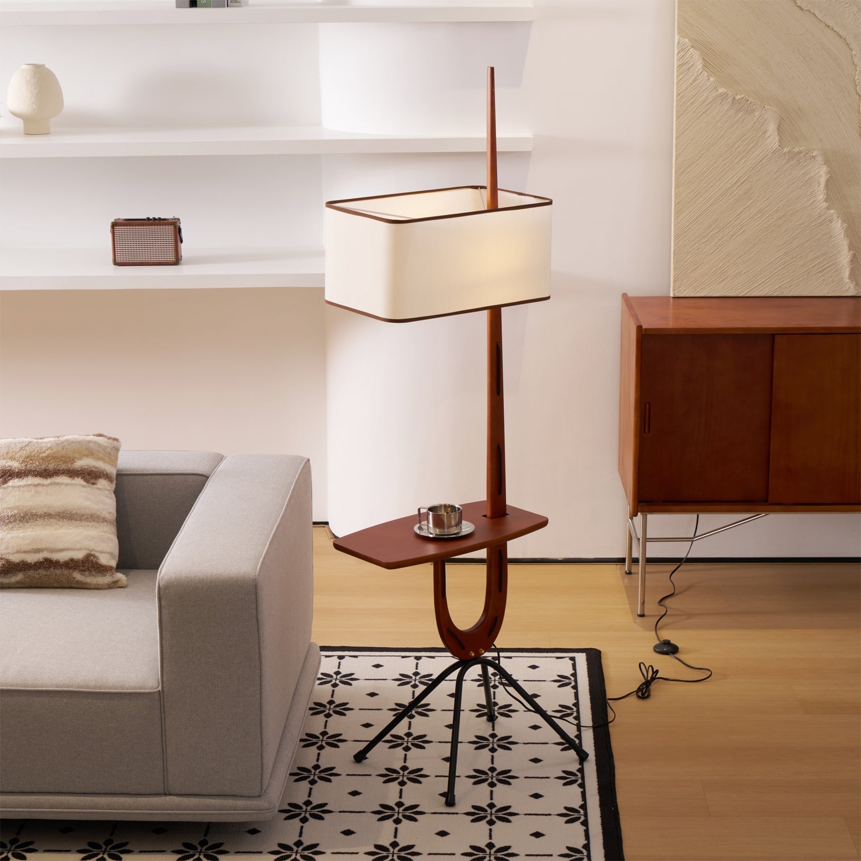 Vemara Mid Century Wood Floor Lamp-Neutral Decor