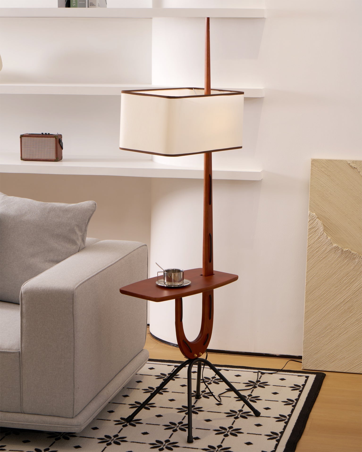 Vemara Mid Century Wood Floor Lamp-Neutral Decor