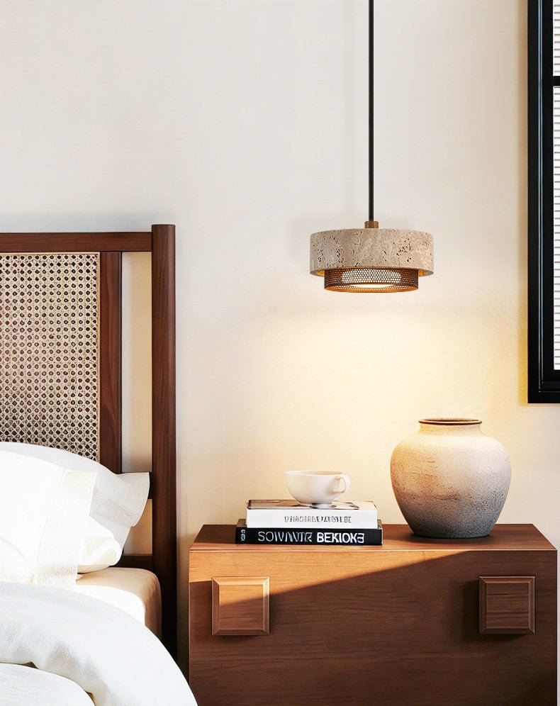 Riva Travertine Pendant Lamp-Neutral Decor