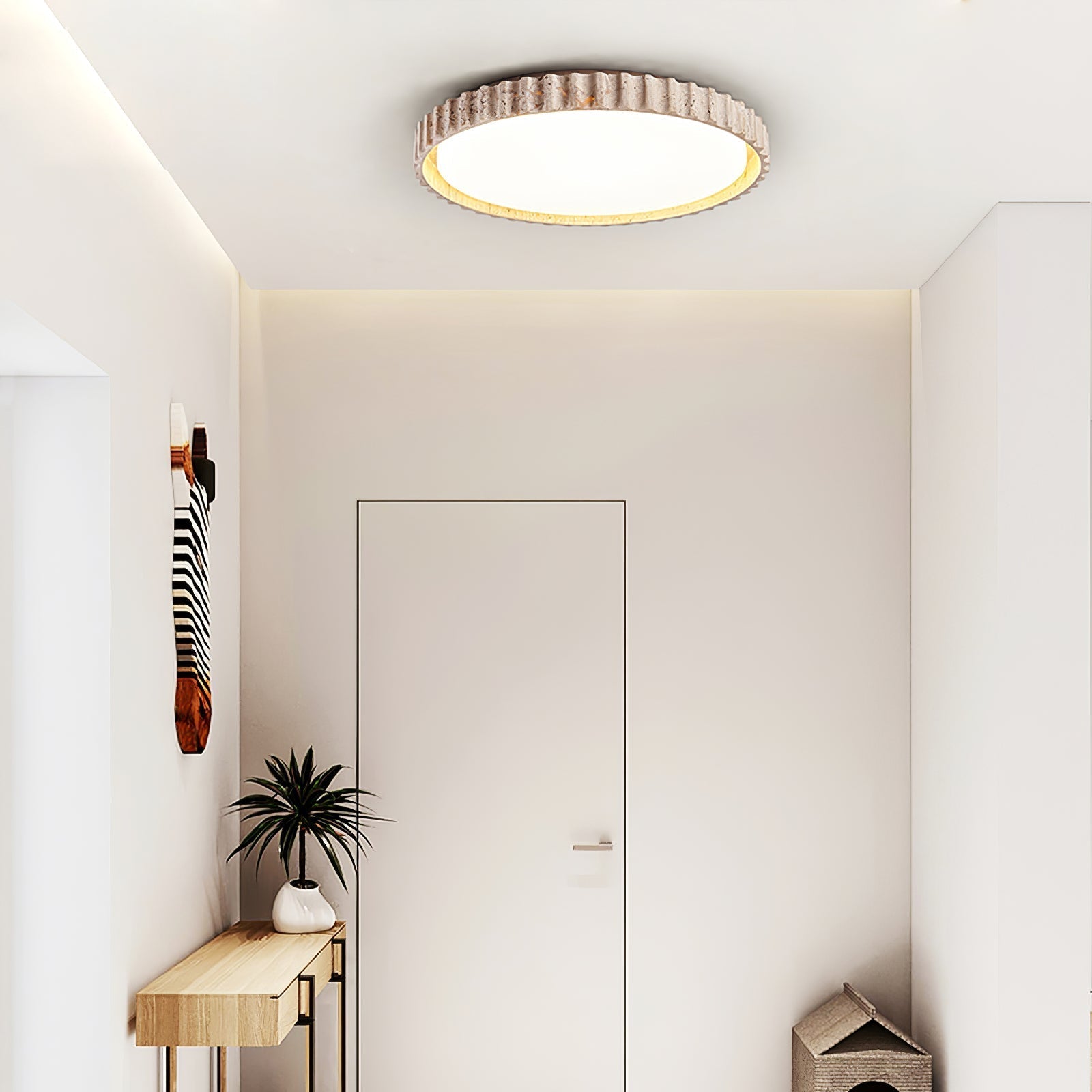Kiven Fluted Ring Travertine Ceiling Light-Neutral Decor