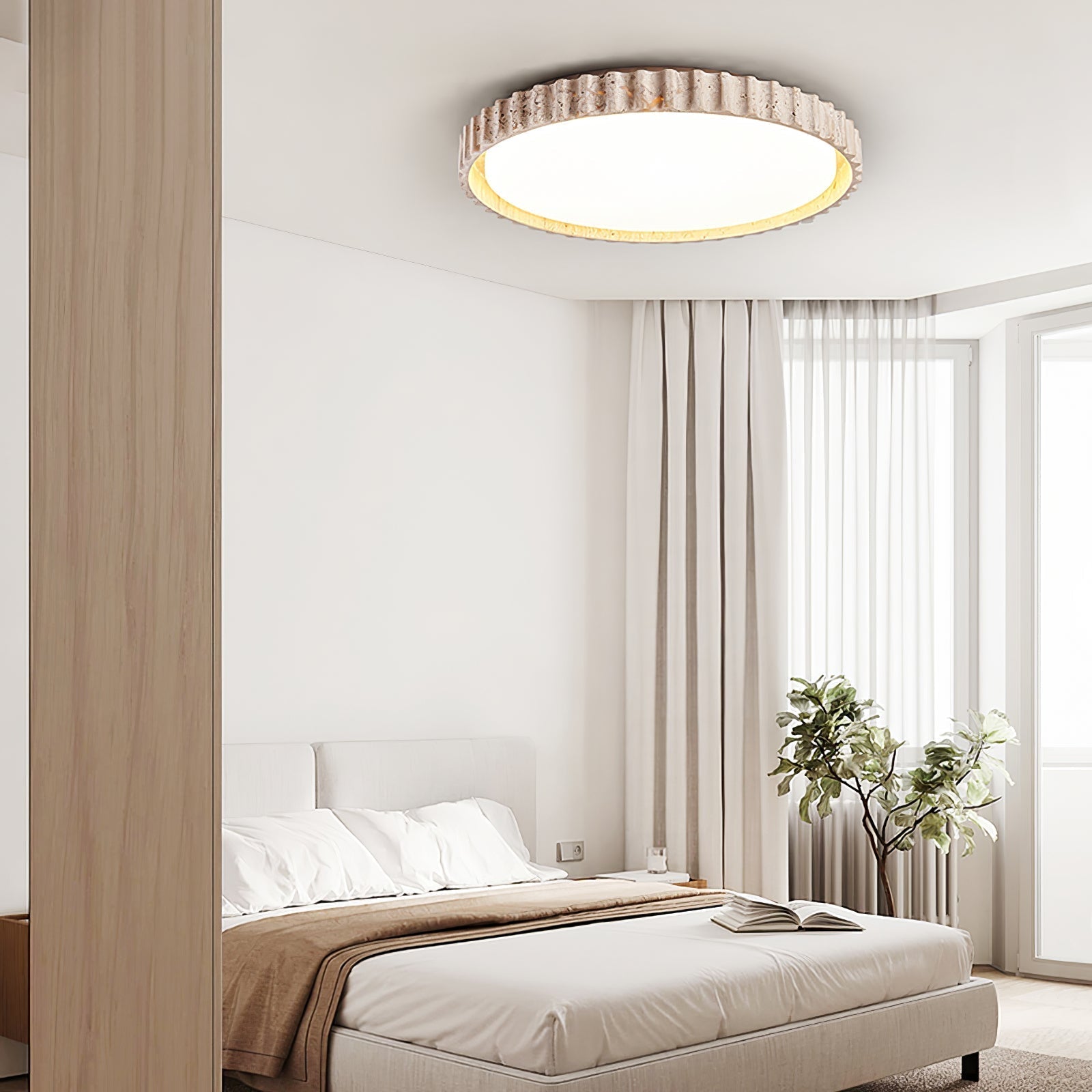 Kiven Fluted Ring Travertine Ceiling Light-Neutral Decor