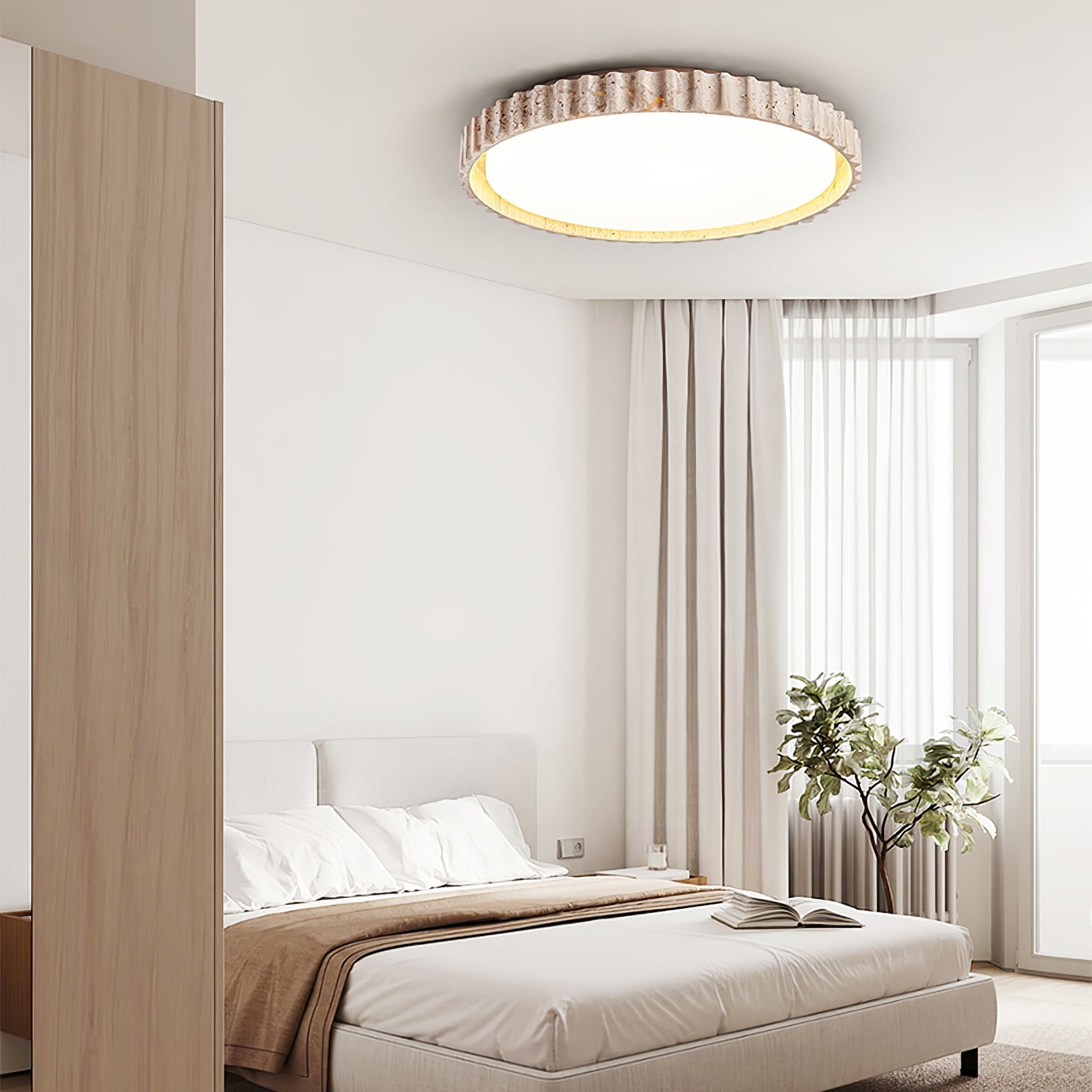 Kiven Fluted Ring Travertine Ceiling Light-Neutral Decor