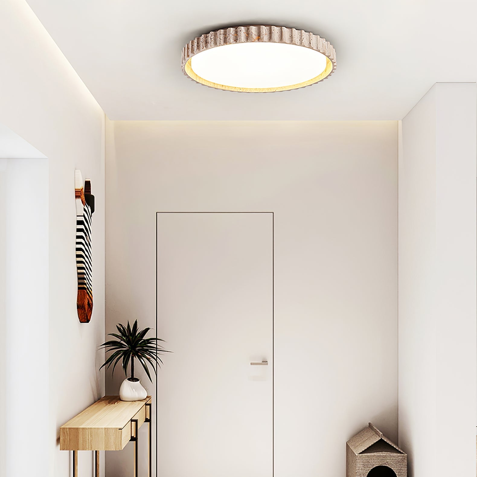 Elem Fluted Ring Travertine Ceiling Light-Neutral Decor