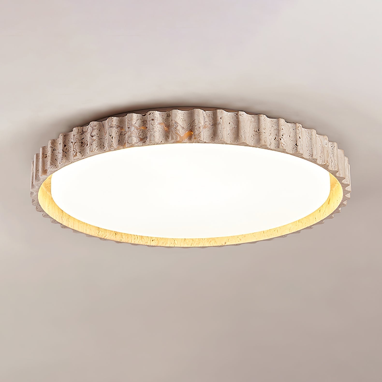 Kiven Fluted Ring Travertine Ceiling Light-Neutral Decor