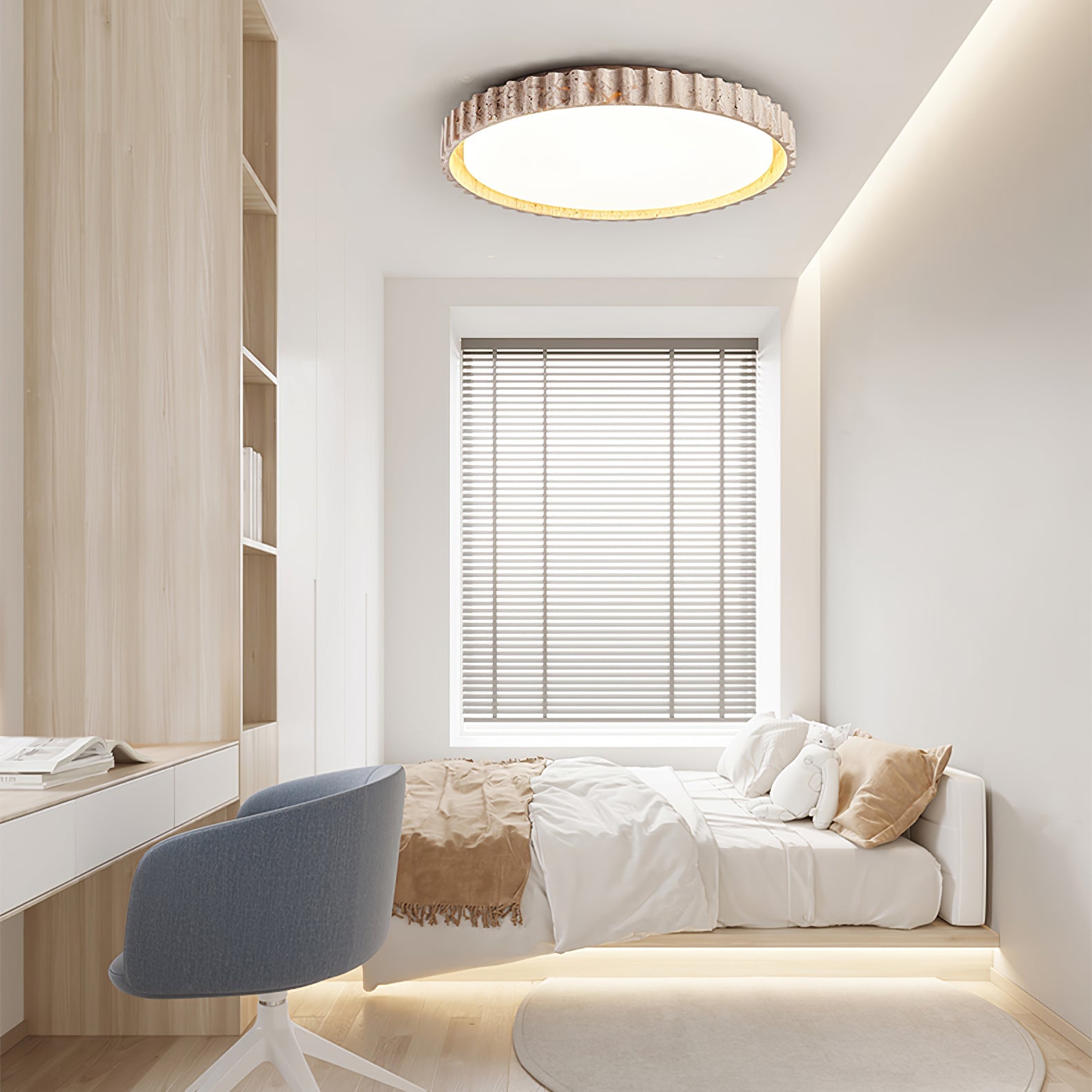 Kiven Fluted Ring Travertine Ceiling Light-Neutral Decor