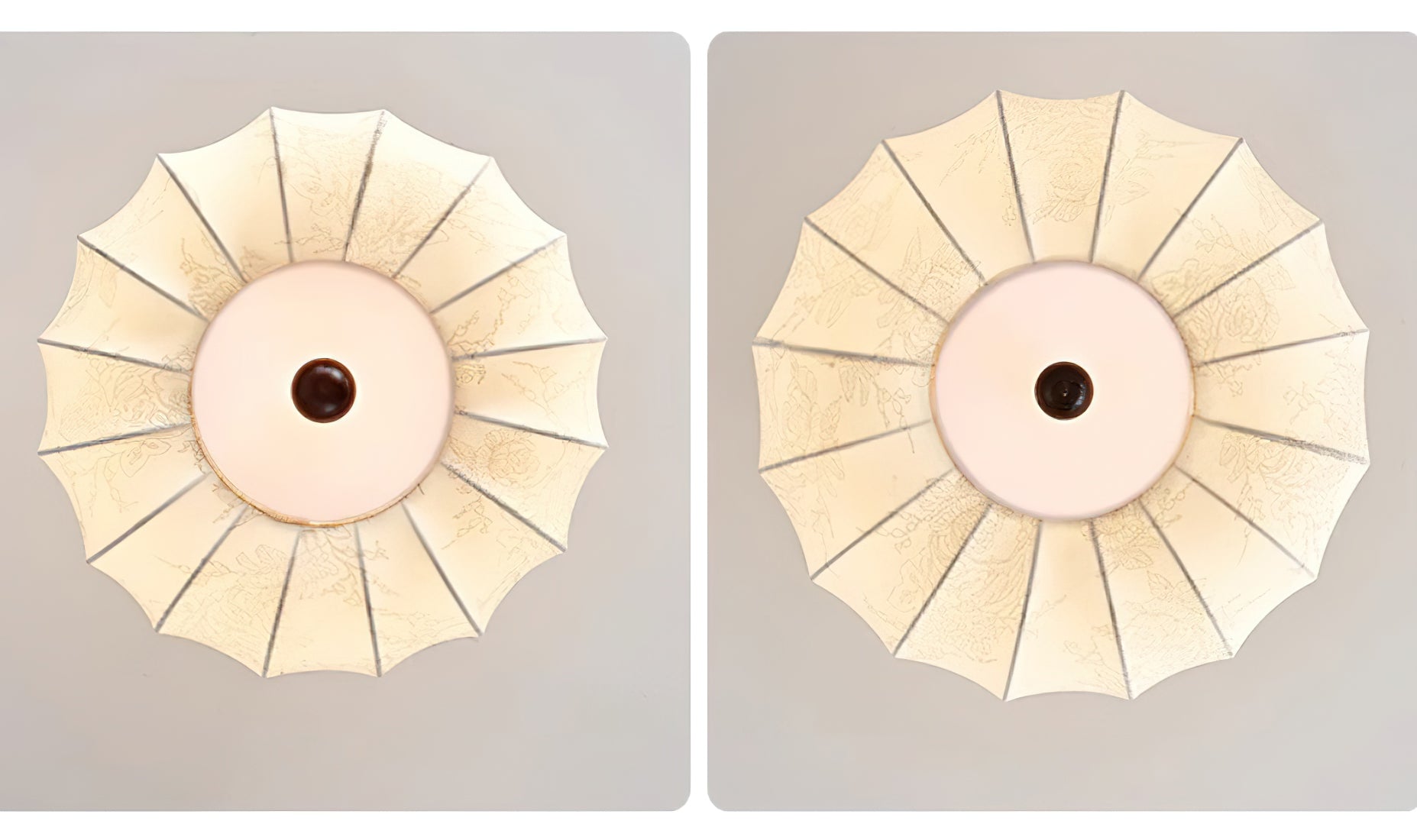 Ceiling Light Scalloped Fabric Shade Walnut Wood Canopy Vintage