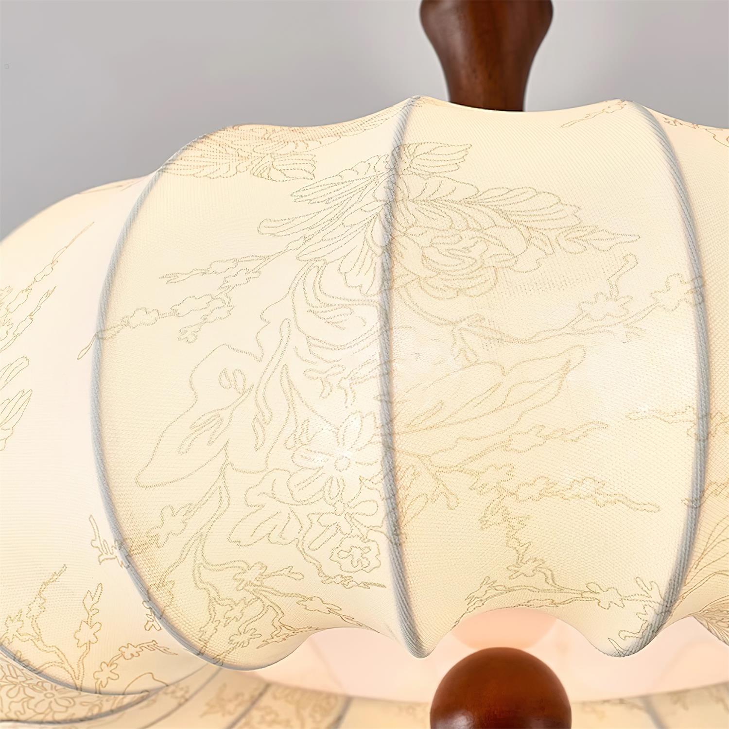 Ceiling Light Scalloped Fabric Shade Walnut Wood Canopy Vintage