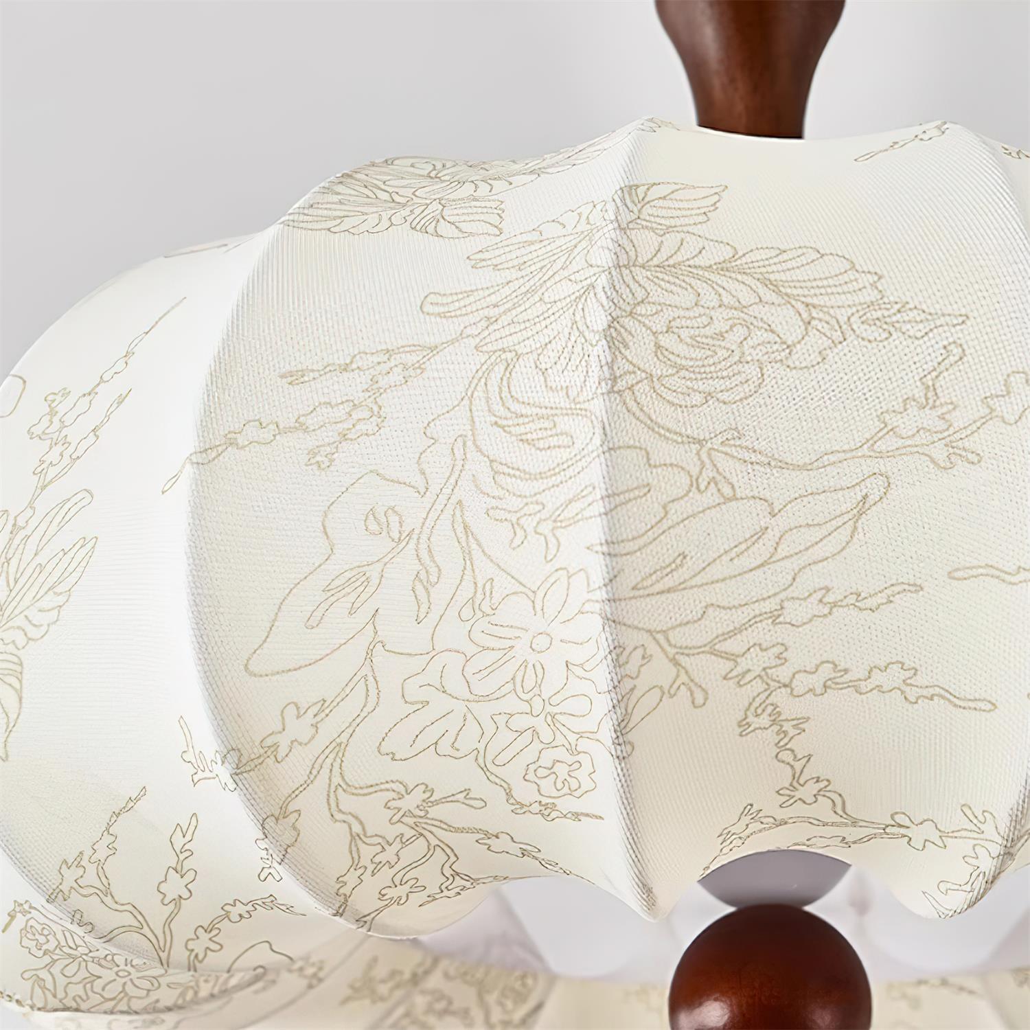 Ceiling Light Scalloped Fabric Shade Walnut Wood Canopy Vintage