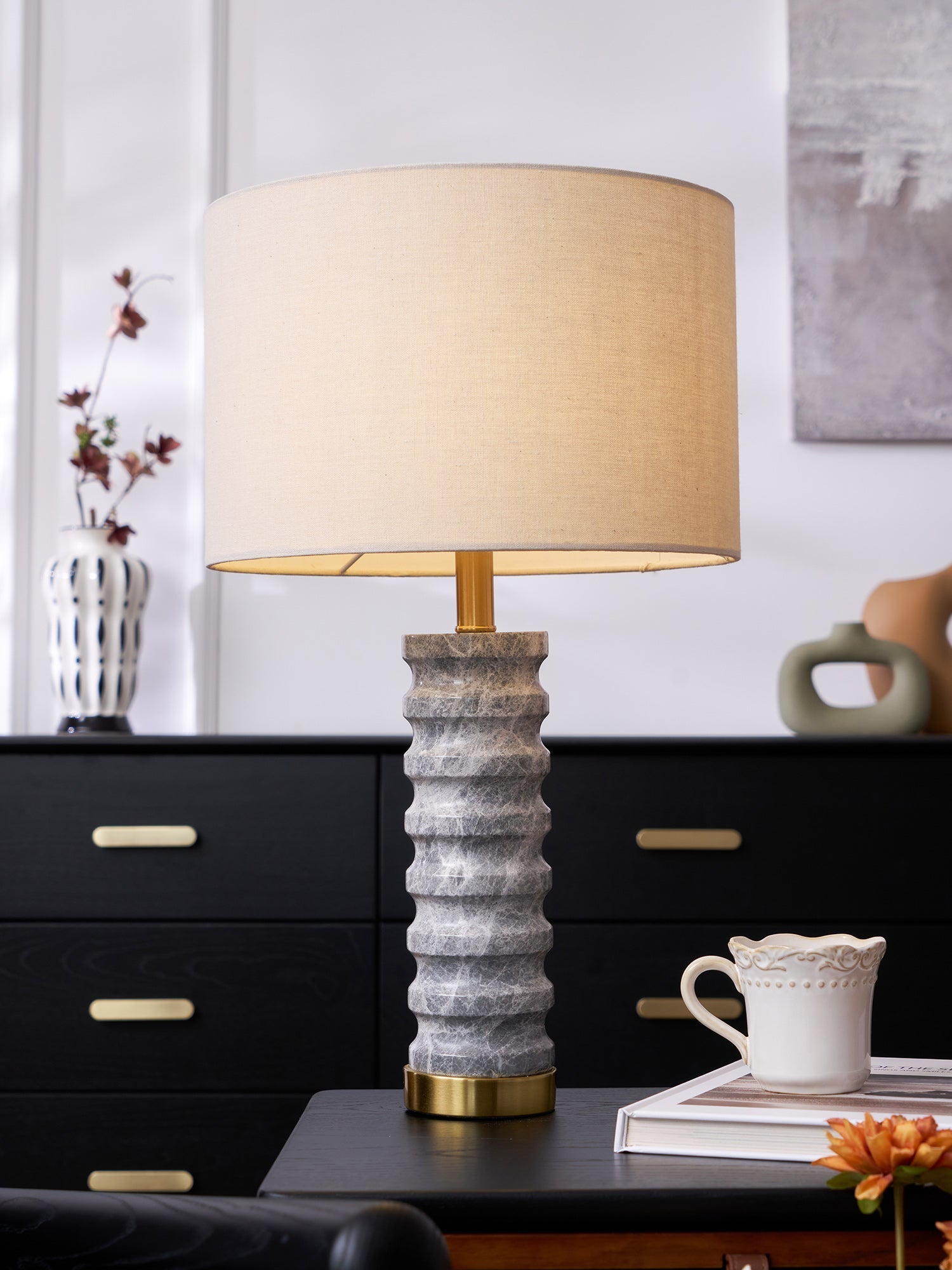Spira Modern Stone Table Lamp-Neutral Decor