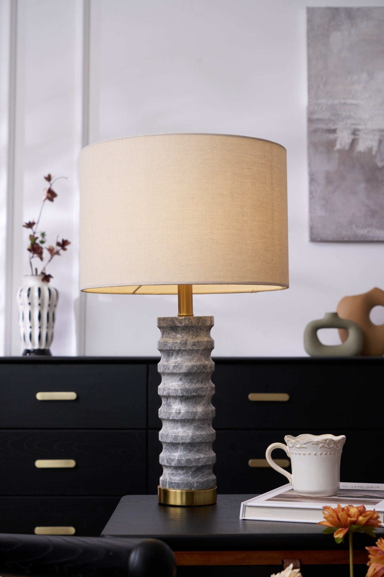 Spira Modern Stone Table Lamp-Neutral Decor