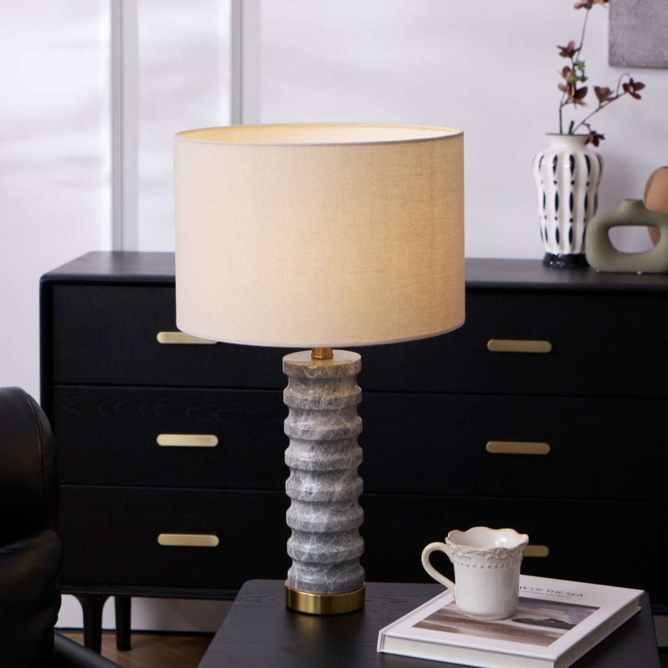 Spira Modern Stone Table Lamp-Neutral Decor