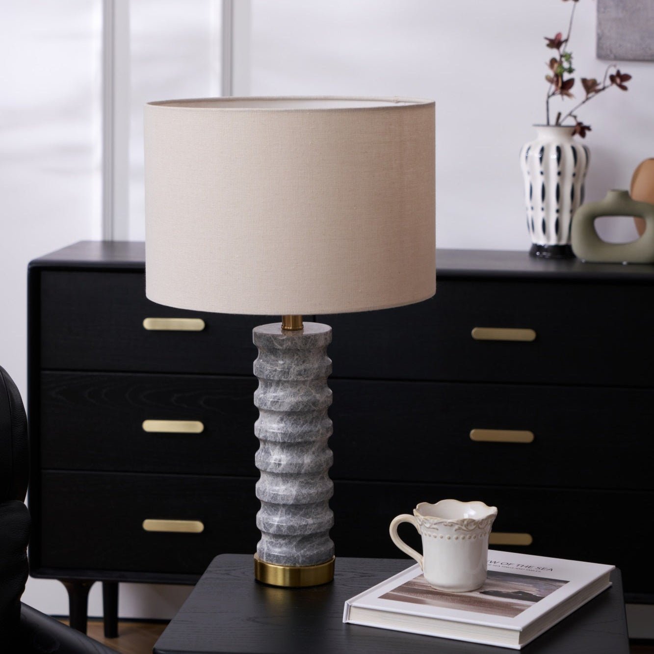 Spira Modern Stone Table Lamp-Neutral Decor