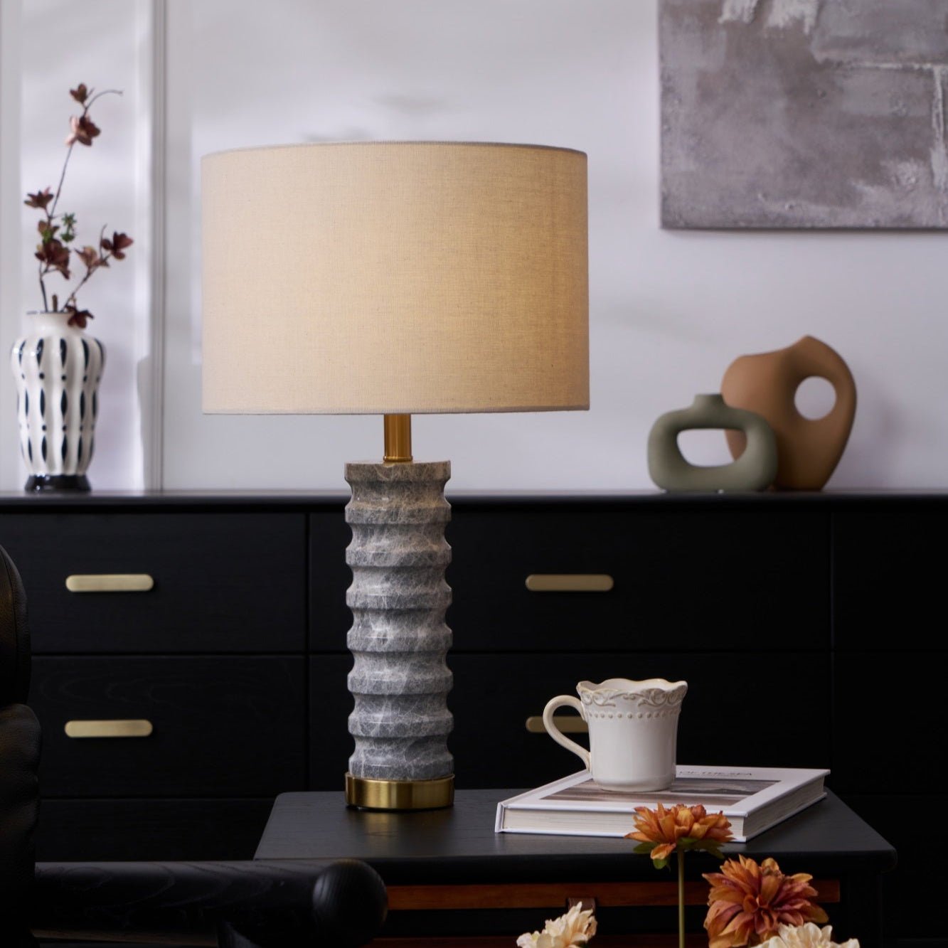 Spira Modern Stone Table Lamp-Neutral Decor