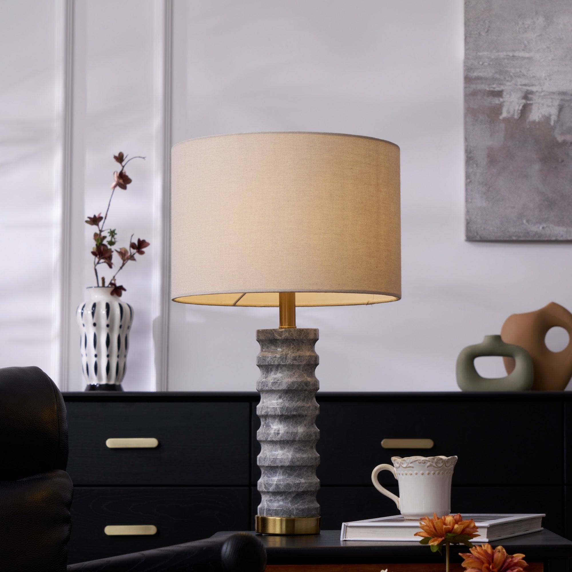 Spira Modern Stone Table Lamp-Neutral Decor