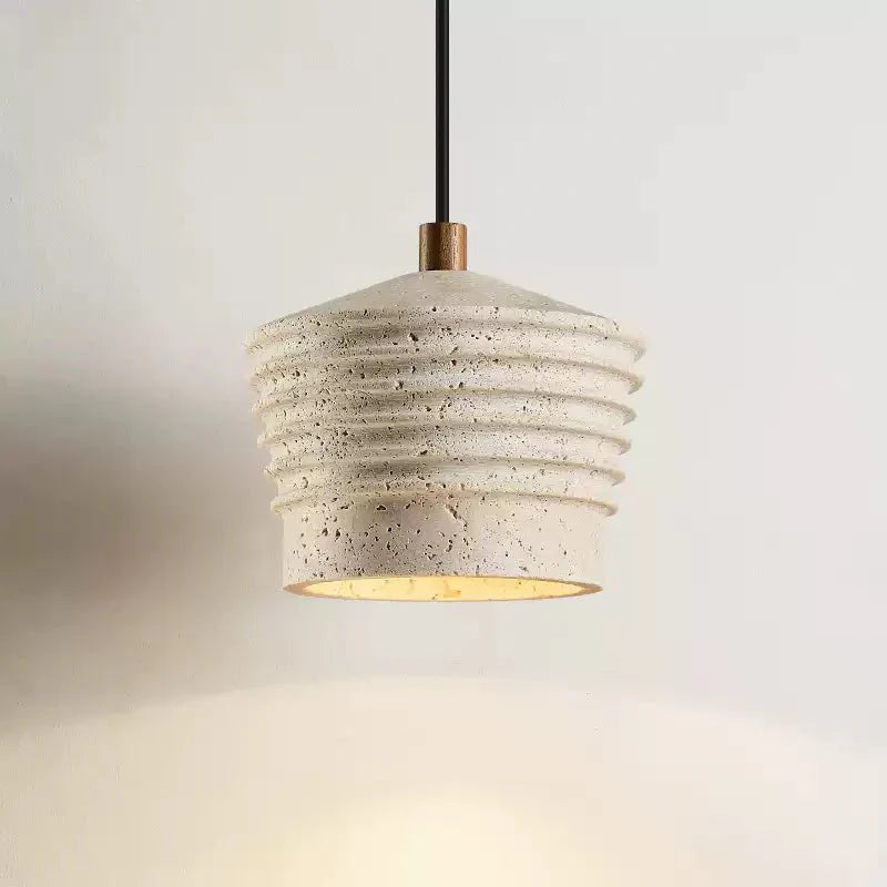 Hana Maison Ribbed Natural Yellow Travertine Pendant Lamp-Neutral Decor