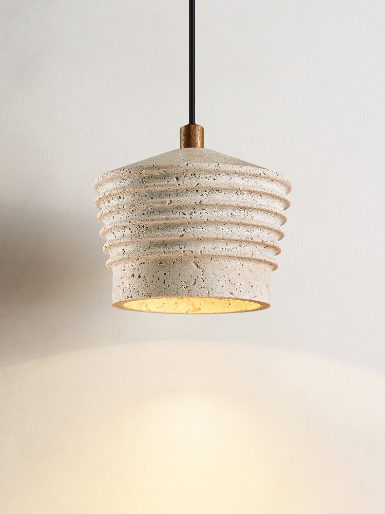 Hana Maison Ribbed Natural Yellow Travertine Pendant Lamp-Neutral Decor