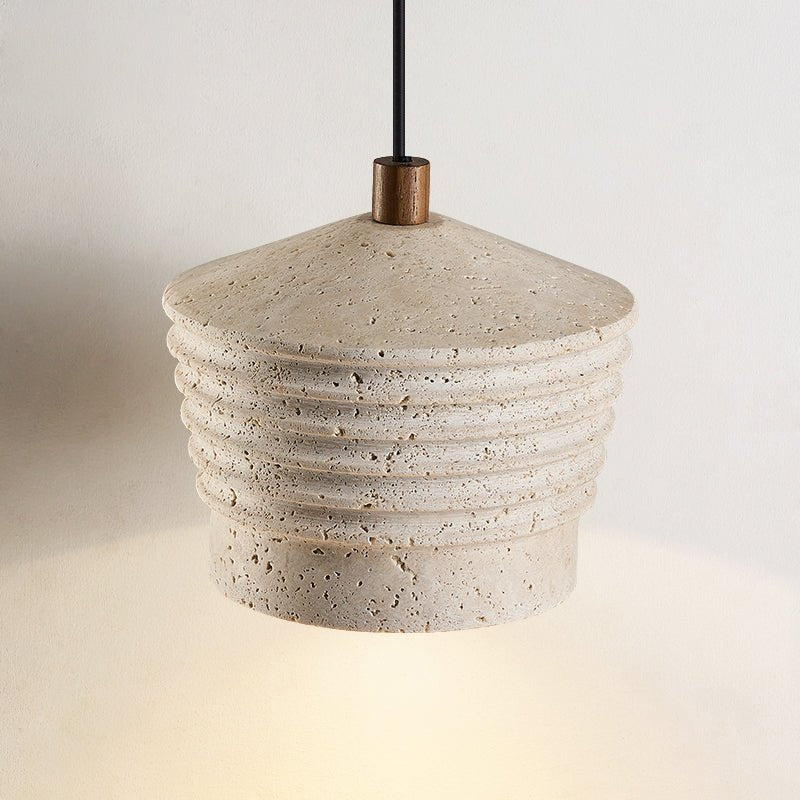 Hana Maison Ribbed Natural Yellow Travertine Pendant Lamp-Neutral Decor