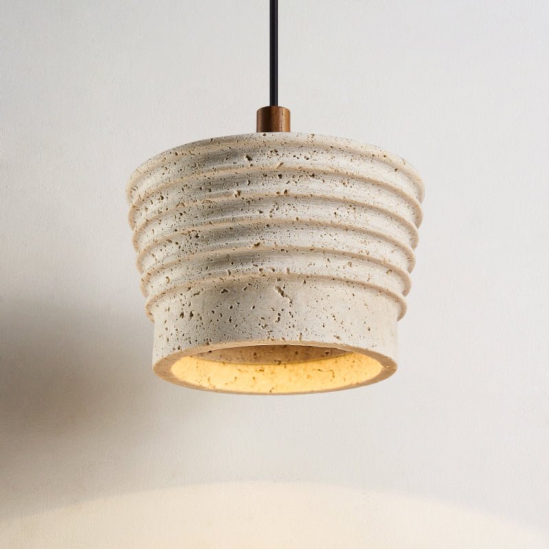 Hana Maison Ribbed Natural Yellow Travertine Pendant Lamp-Neutral Decor