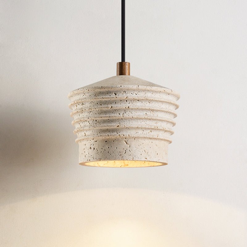 Hana Maison Ribbed Natural Yellow Travertine Pendant Lamp-Neutral Decor