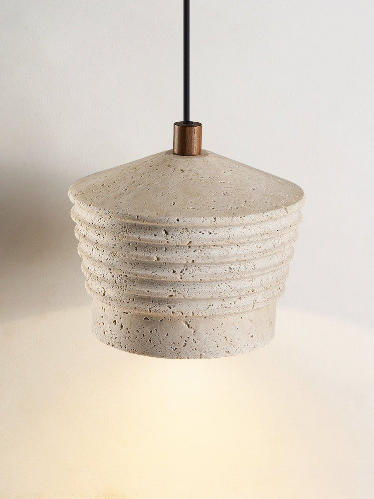 Hana Maison Ribbed Natural Yellow Travertine Pendant Lamp-Neutral Decor