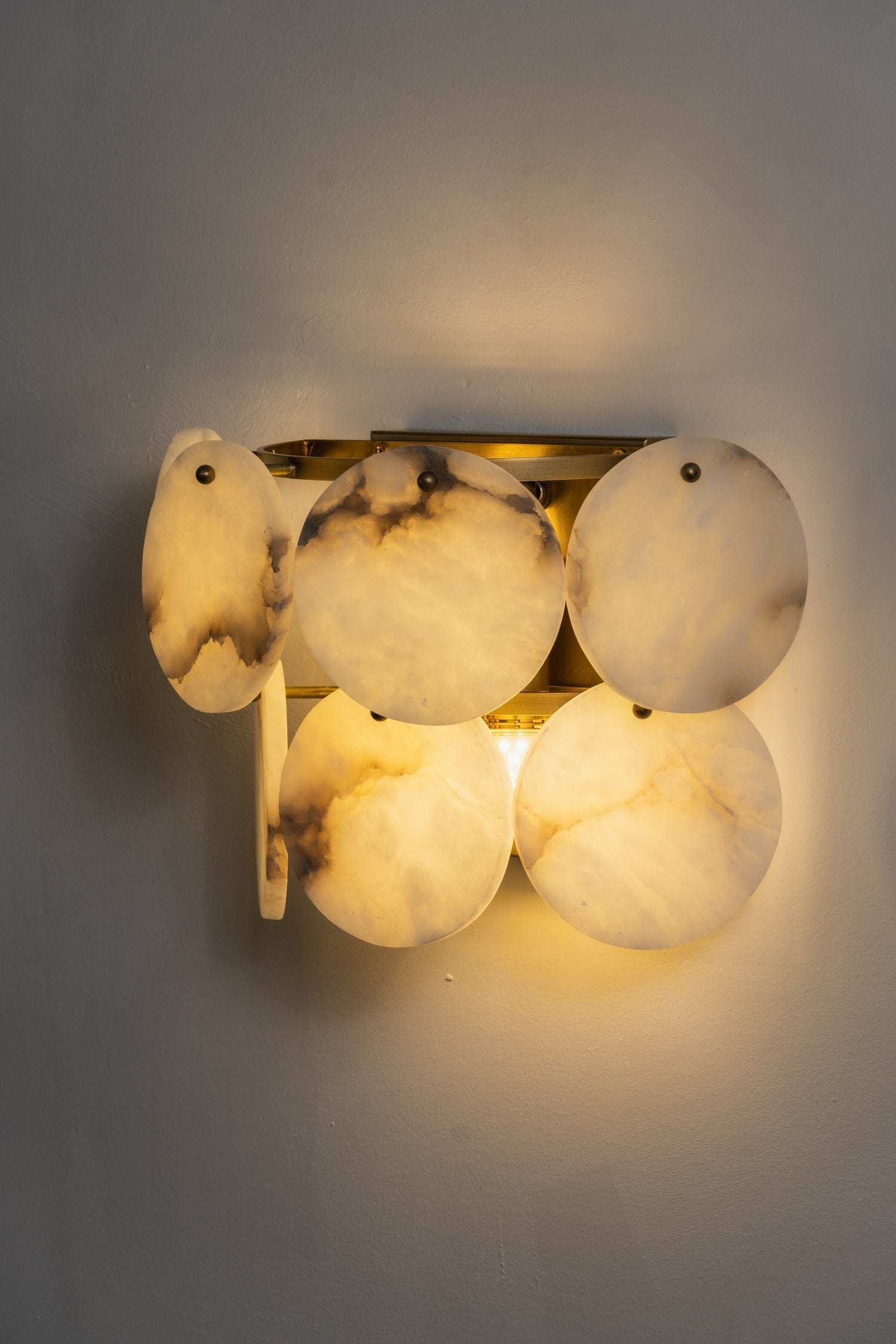 Comparison of the lit and unlit alabaster shades.