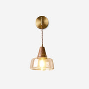 Wall Lamp Amber Glass Shade Tapered Walnut Accent Soft Glow Modern