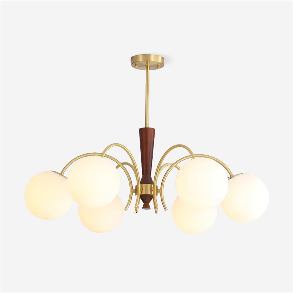 Veslo Brass and Wood Globe Chandelier