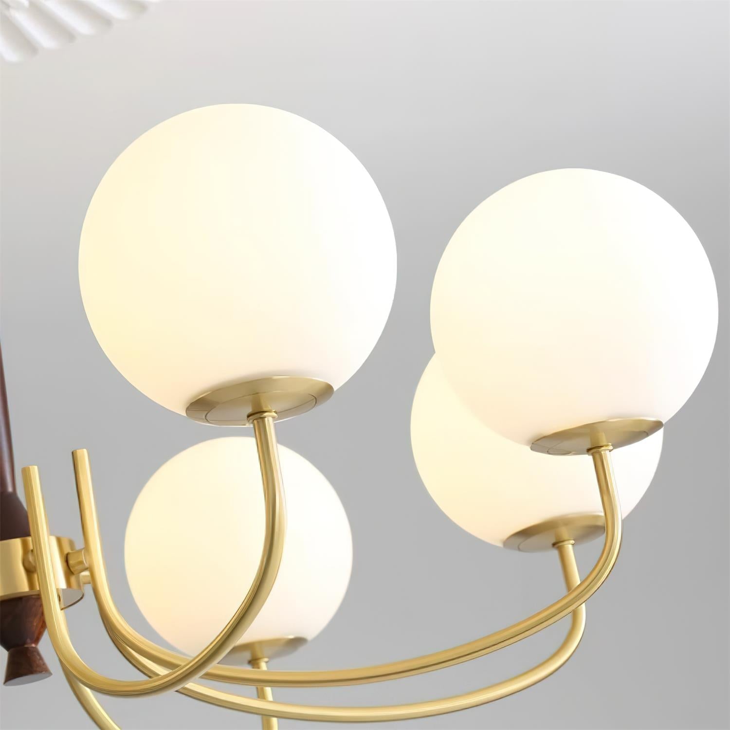 Veslo Brass and Wood Globe Chandelier